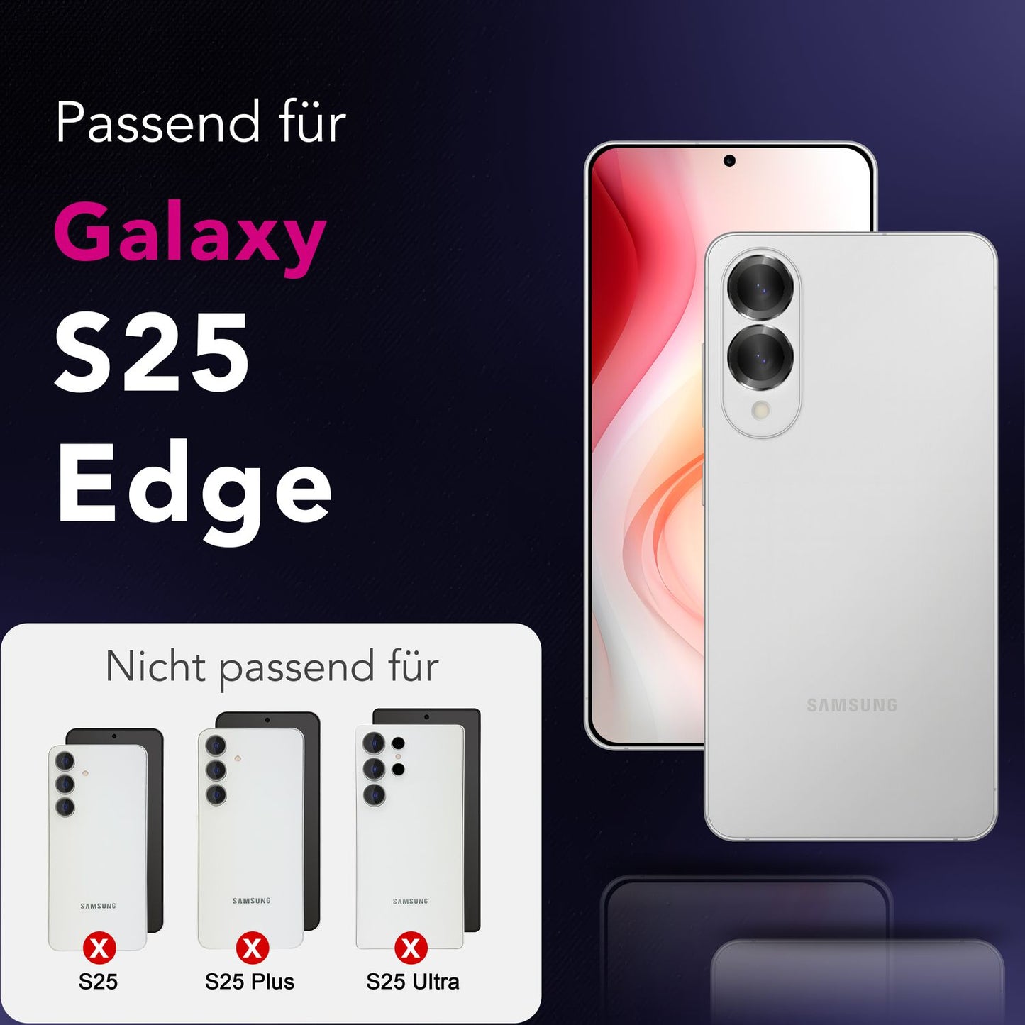 NALIA Focus.Pro CLX Camera Protective Glass for Samsung Galaxy S25 Edge – Lens Ring with 9H Hardness, Anti-Reflection, Crystal Clear Cover, Case Compatible, Scratch-Resistant Glass, 2 Pack