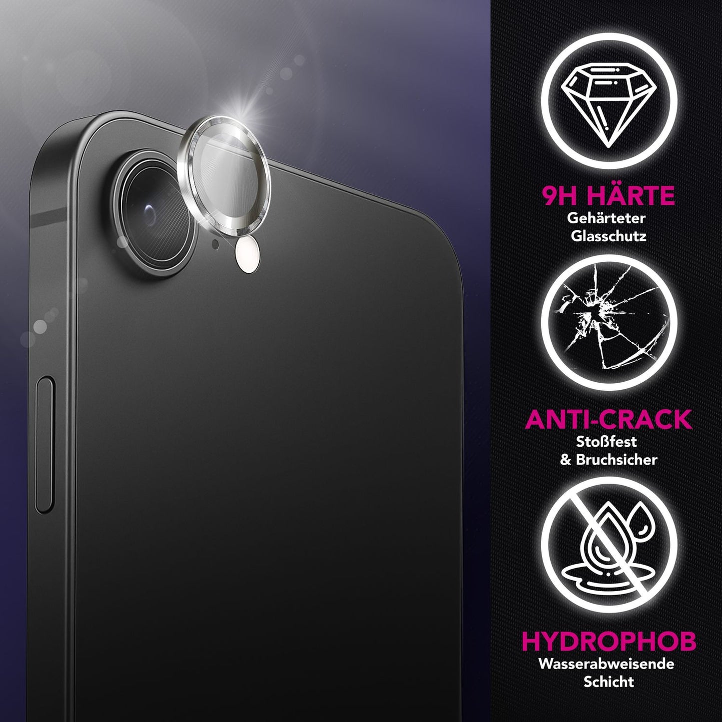 NALIA Focus.Pro CLX Kamera Schutzglas für iPhone 16e – Linsen Glas mit Anti-Reflexion Ring, Ultra-Klar mit 9H Härte, Hüllen-kompatibel, Kratzfestes Kameraglas, Objektiv Abdeckung