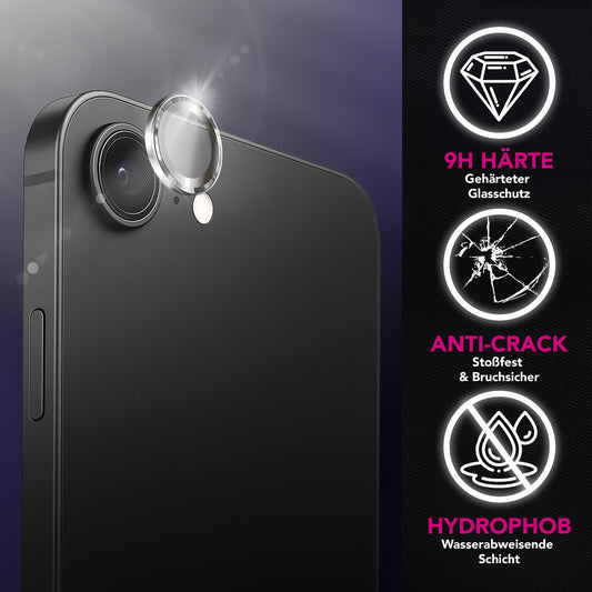 NALIA Focus.Pro CLX Camera Lens Protector for iPhone 16e – Lens Glass with Anti-Reflection Ring, Ultra-Clear with 9H Hardness, Case Compatible, Scratch-Resistant Camera Glass, Lens Cover