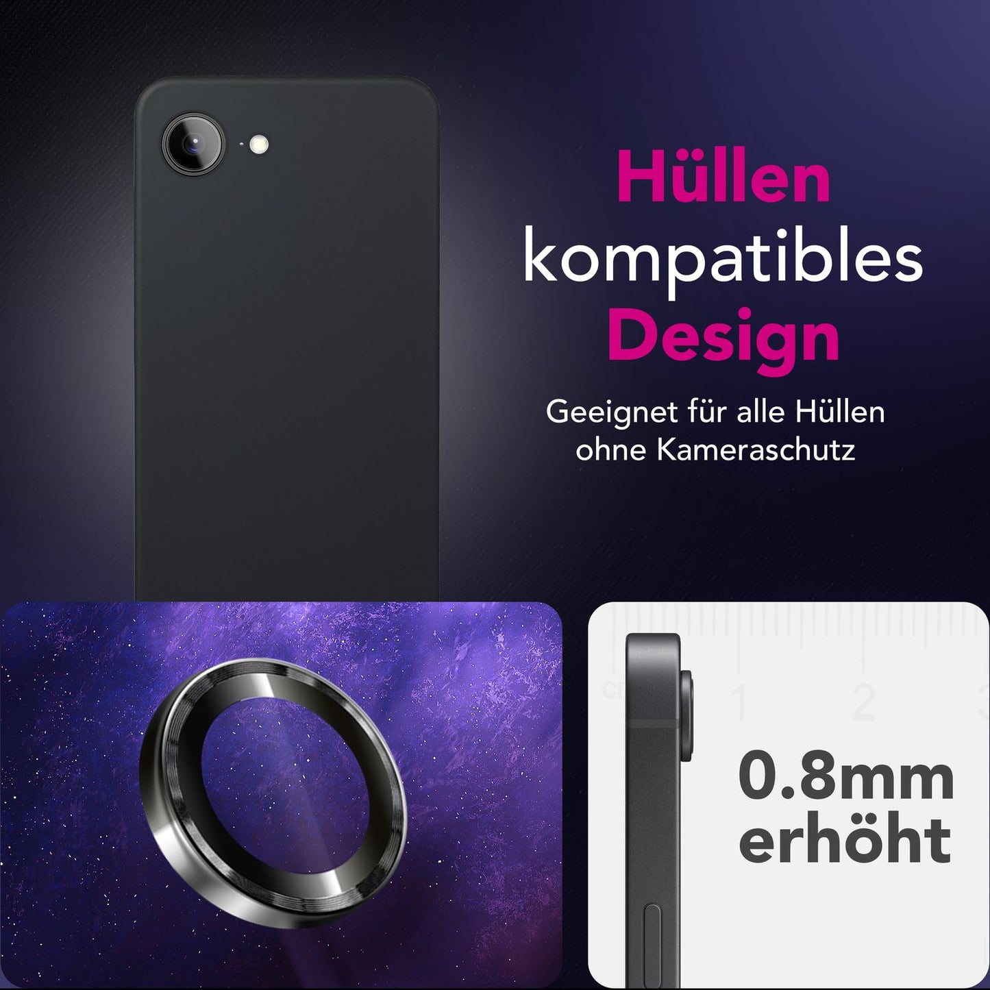 NALIA Focus.Pro CLX Kamera Schutzglas für iPhone 16e – Linsen Glas mit Anti-Reflexion Ring, Ultra-Klar mit 9H Härte, Hüllen-kompatibel, Kratzfestes Kameraglas, Objektiv Abdeckung