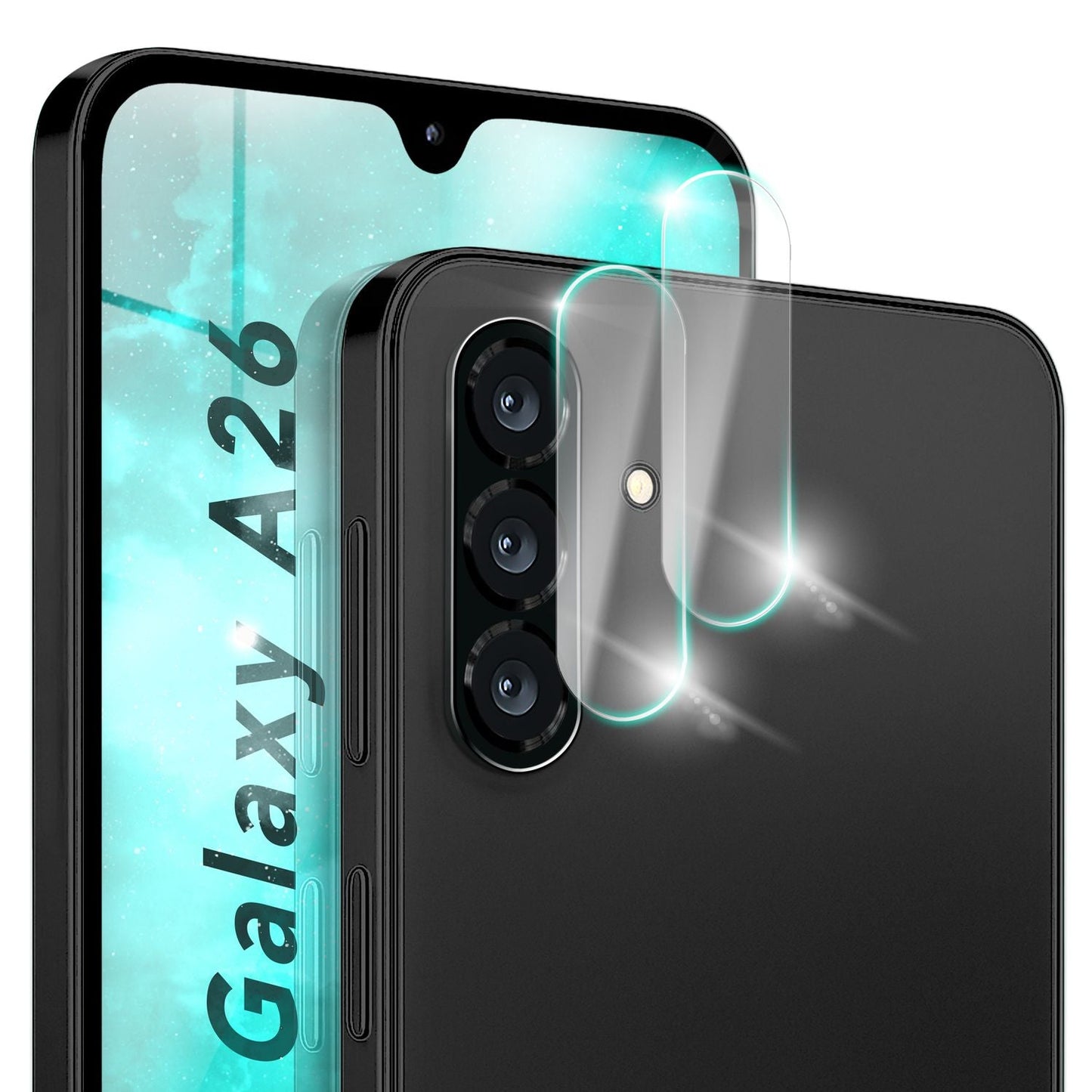 NALIA Focus.X2 MAX myndavélarhlíf fyrir Samsung Galaxy A26 – 2x myndavélarhlíf með 9H hörku, afar gegnsætt hulstur fyrir aftari myndavél, hulsturvænt, fingrafaravarið, rispuvarið