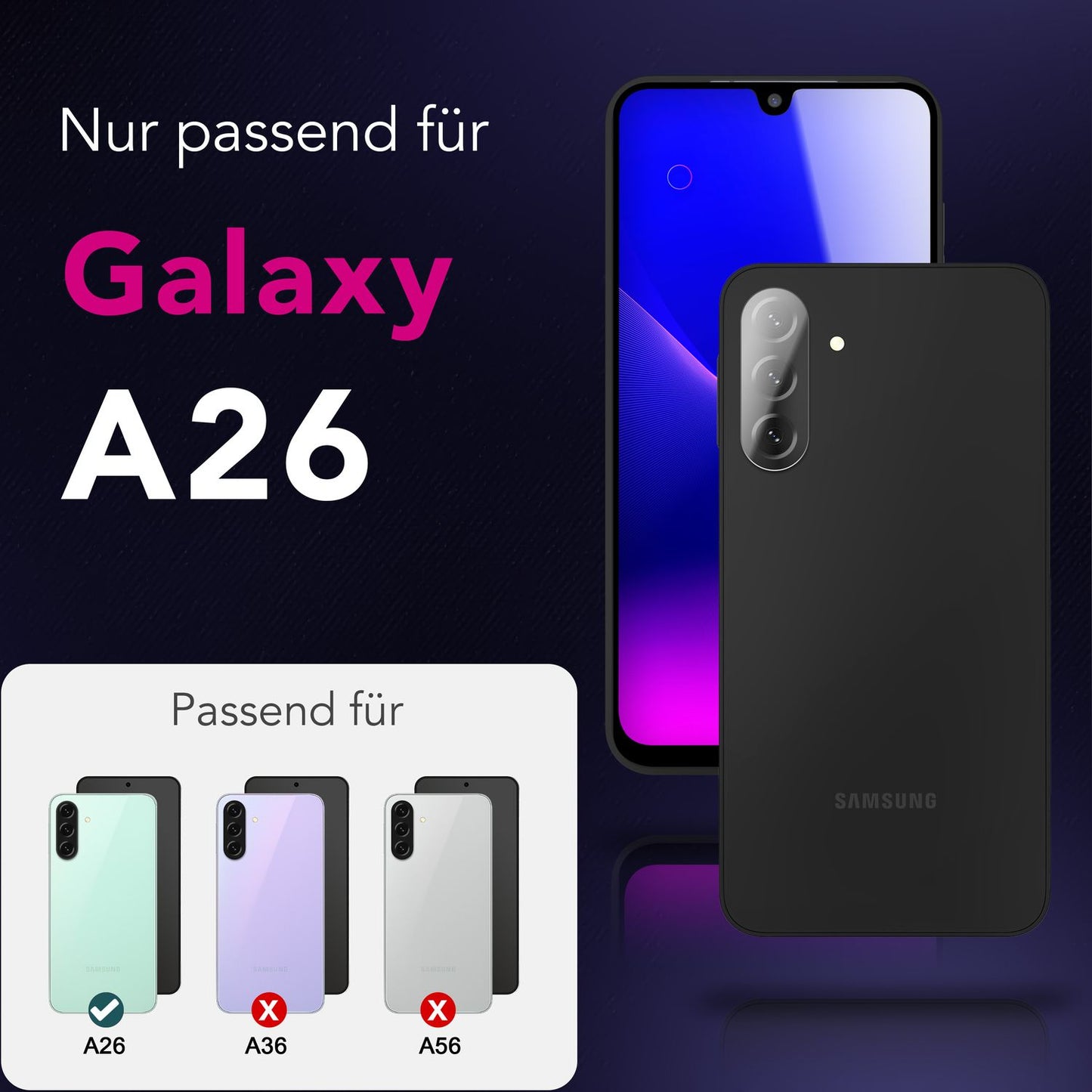 NALIA Focus.X2 MAX myndavélarhlíf fyrir Samsung Galaxy A26 – 2x myndavélarhlíf með 9H hörku, afar gegnsætt hulstur fyrir aftari myndavél, hulsturvænt, fingrafaravarið, rispuvarið