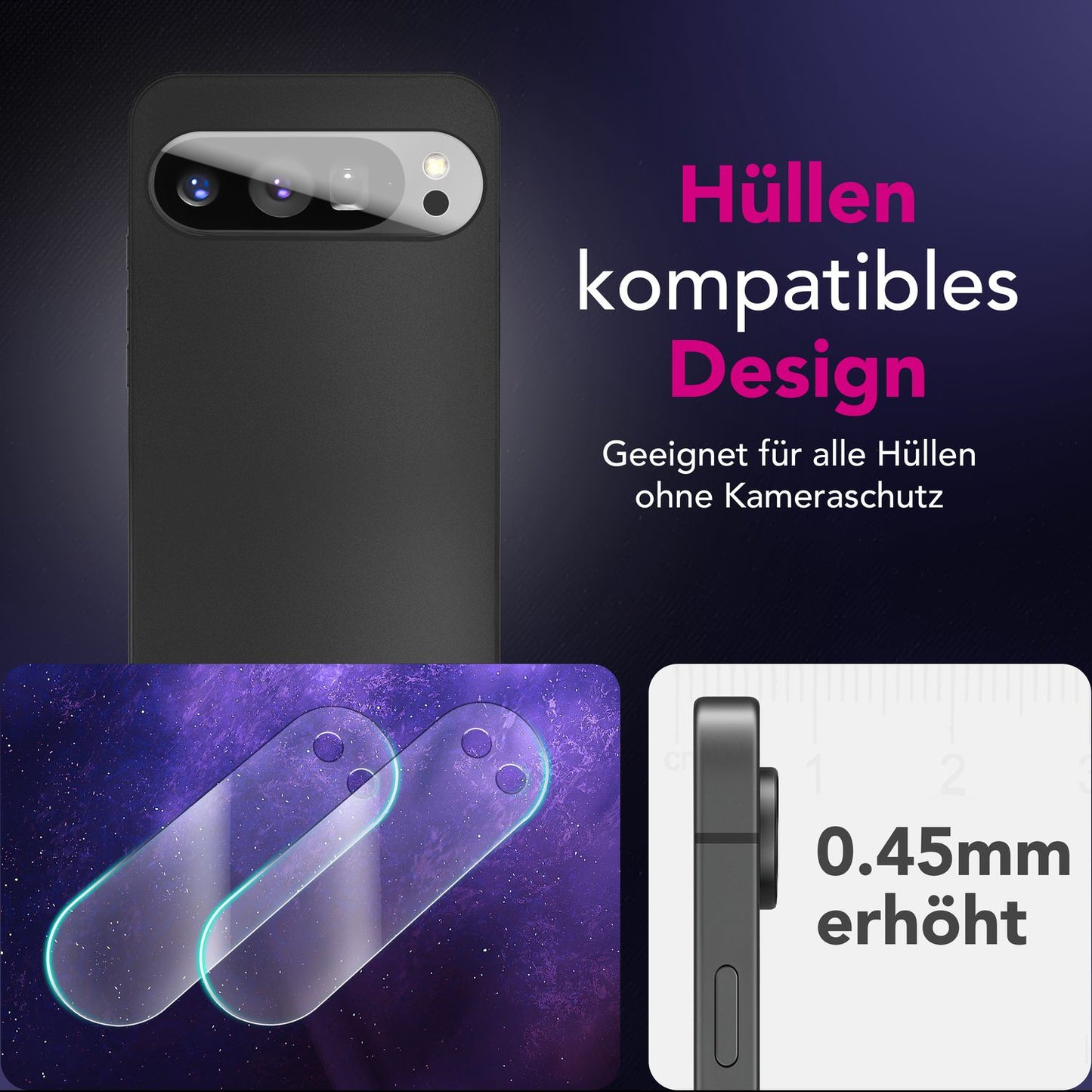 NALIA Focus.X2 MAX Camera Protector for Google Pixel 9 Pro – 2x Camera Protective Glass for Rear Camera, Scratch-Resistant Cover with 9H Hardness, Ultra-Clear, Case-Friendly, Anti-Smear