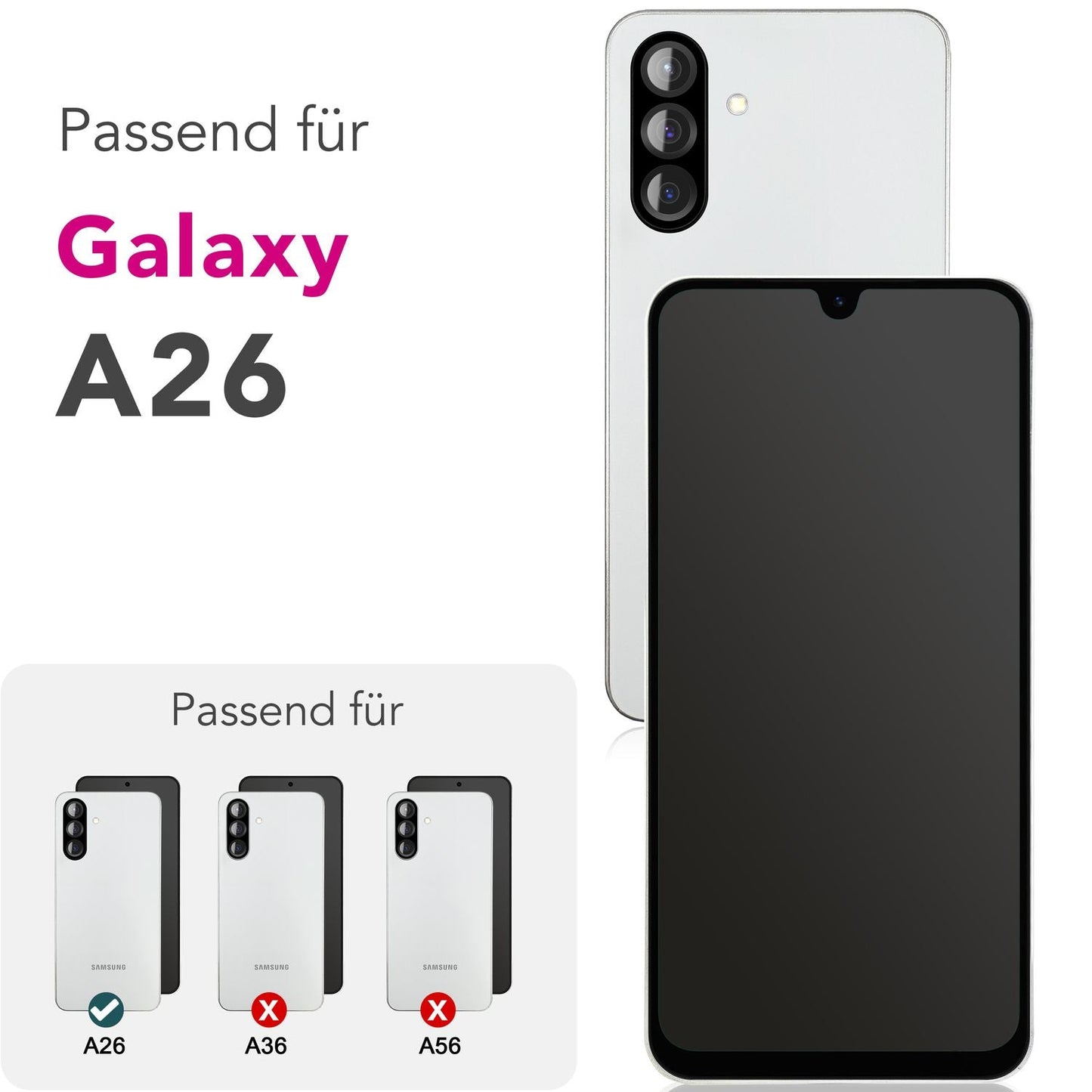 NALIA ArmorGlassX fyrir Samsung Galaxy A26 gler, sett með 2x hlífðargleri [9H], mjög gegnsætt með svörtum ramma, snertivörn, fingrafaravörn, rispuþolið, auðveld í notkun