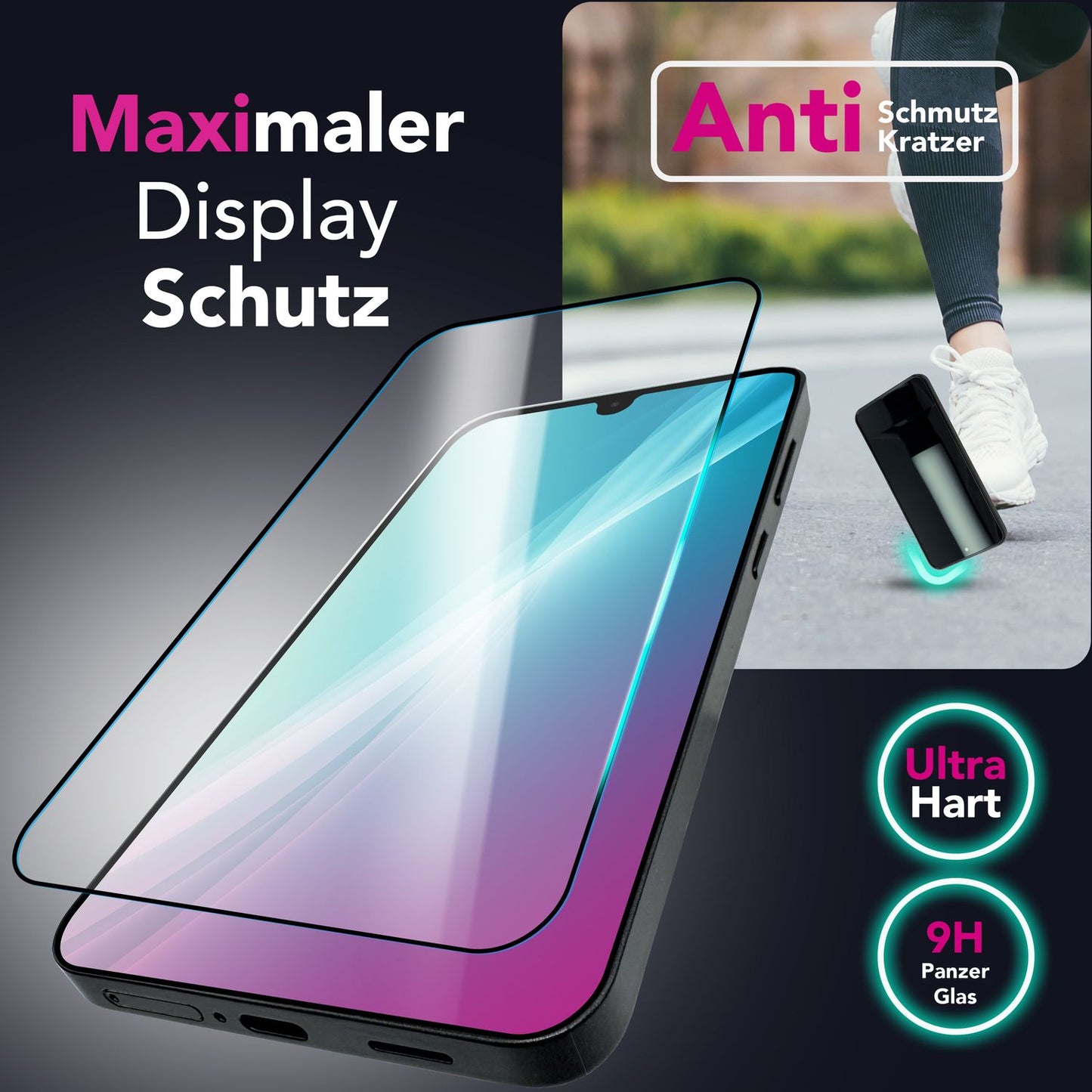 NALIA ArmorGlassX fyrir Samsung Galaxy A26 gler, sett með 2x hlífðargleri [9H], mjög gegnsætt með svörtum ramma, snertivörn, fingrafaravörn, rispuþolið, auðveld í notkun