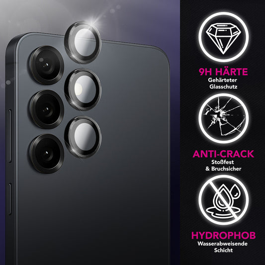 NALIA myndavélargler Focus.Pro CLX fyrir Samsung Galaxy S25 FE (kristaltærar myndir) - Myndavélarhlíf, 9H linsugler, endurskinsvörn, gegnsætt, sjálflímandi, hulsturvænt, 3 stk.