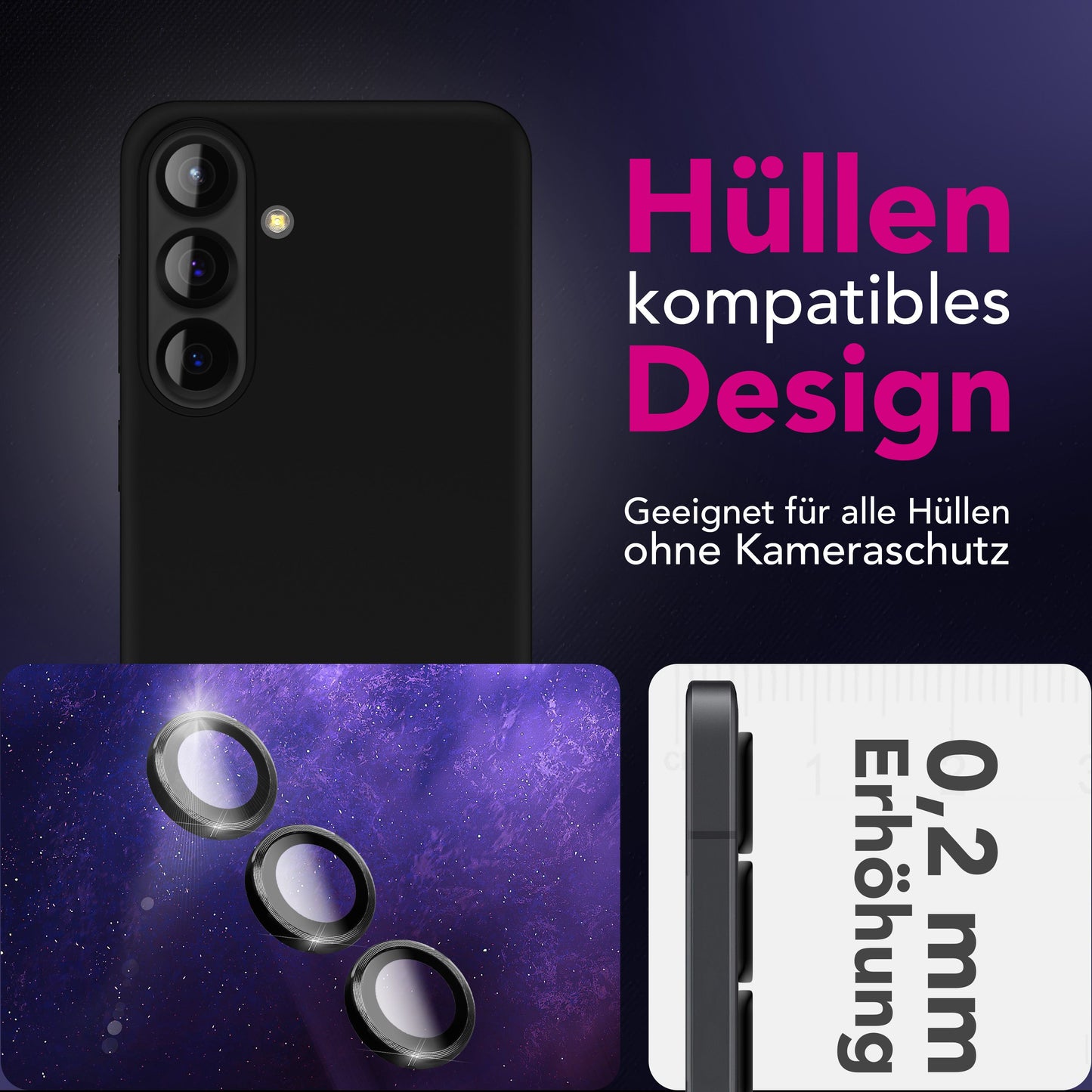 NALIA myndavélargler Focus.Pro CLX fyrir Samsung Galaxy S25 FE (kristaltærar myndir) - Myndavélarhlíf, 9H linsugler, endurskinsvörn, gegnsætt, sjálflímandi, hulsturvænt, 3 stk.