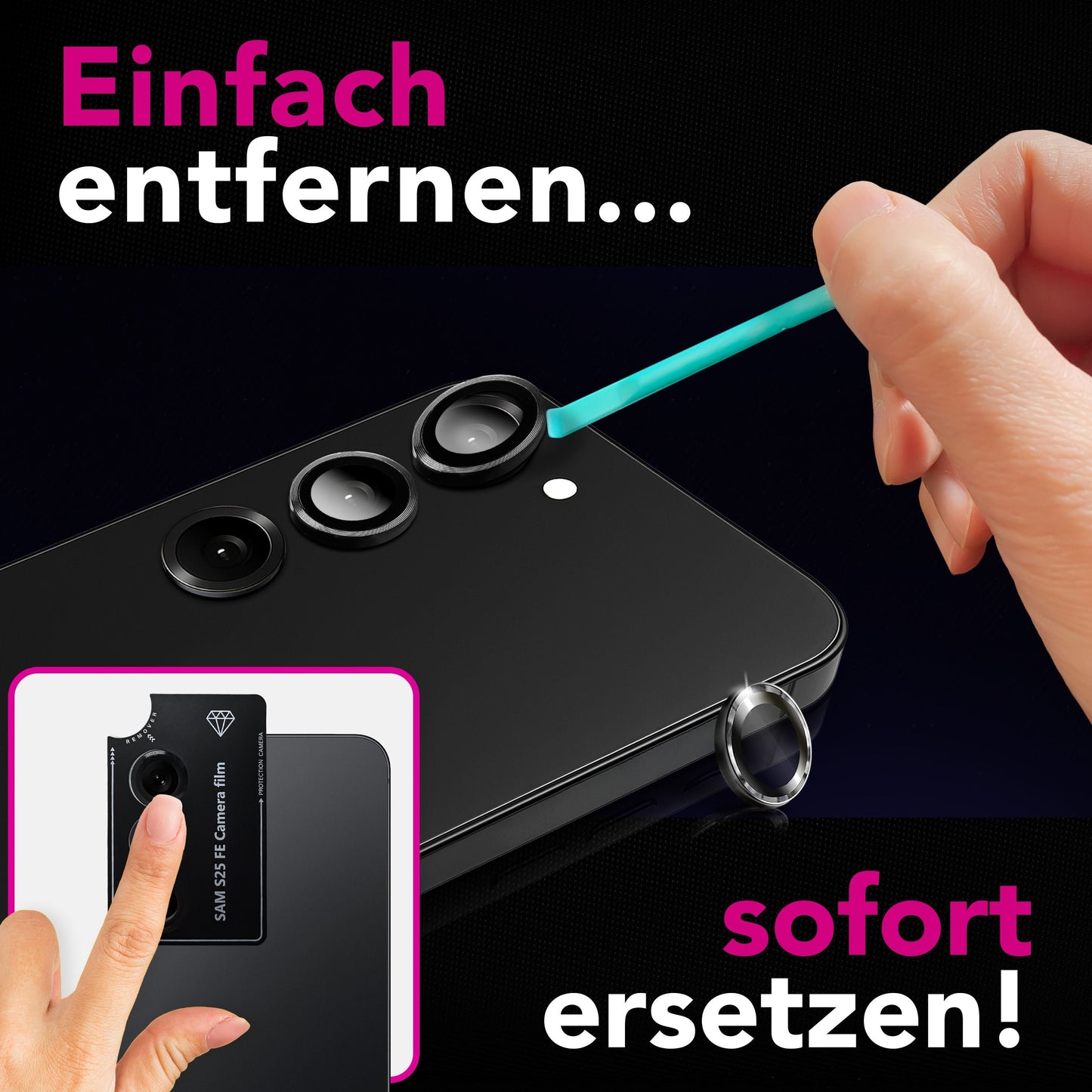 NALIA myndavélargler Focus.Pro CLX fyrir Samsung Galaxy S25 FE (kristaltærar myndir) - Myndavélarhlíf, 9H linsugler, endurskinsvörn, gegnsætt, sjálflímandi, hulsturvænt, 3 stk.