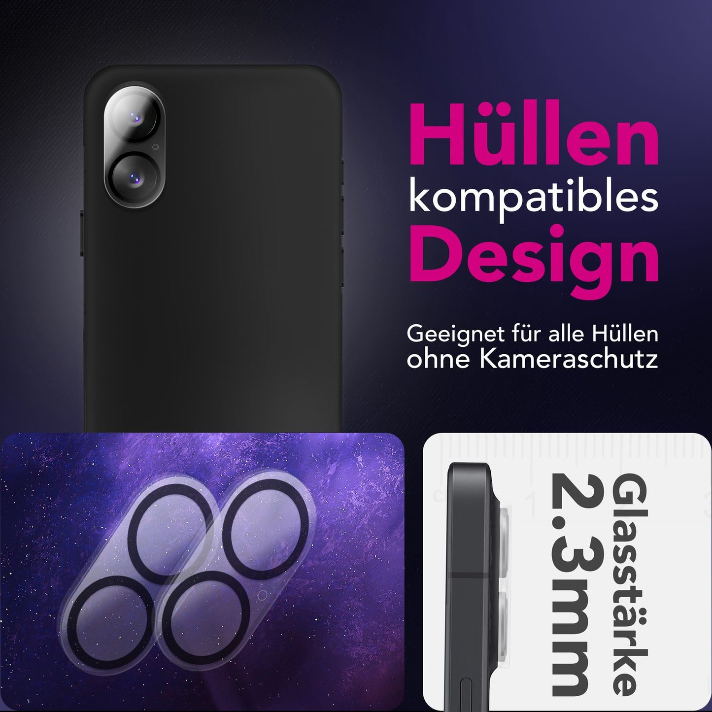 NALIA myndavélarlinsa Focus.X2 MAX fyrir Apple iPhone 17 (glær myndavélarvörn) – 2 stk. pakki, 9H hertu gleri með spegilvörn, sjálflímandi, full linsuvörn, samhæft við hulstur.