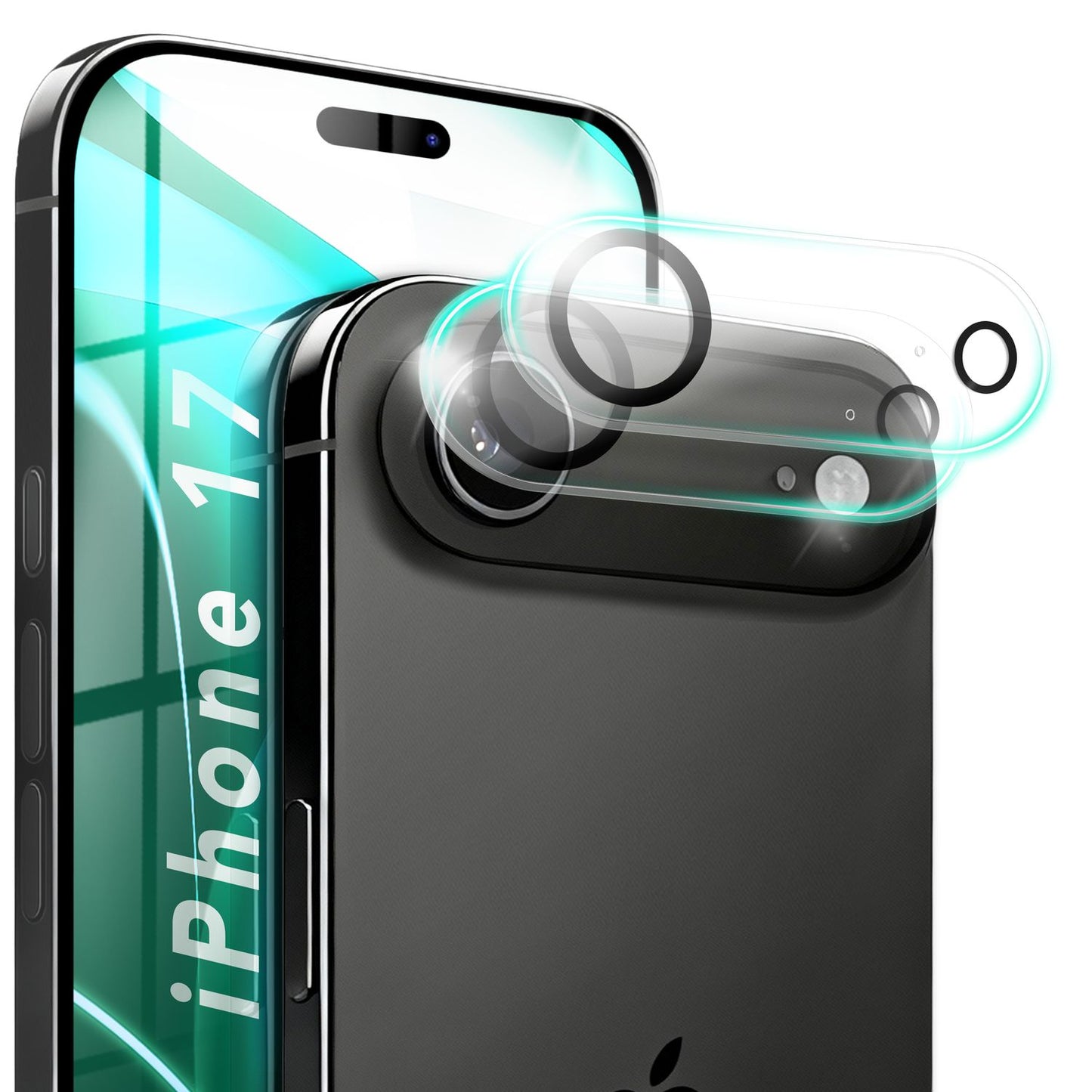 NALIA Camera Lens Focus.X2 MAX for Apple iPhone 17 Air (Clear Camera Protection) – 2-Pack, 9H Protective Glass with Black Ring Technology, Full Lens Coverage, Photo-Proof, Case-Friendly
