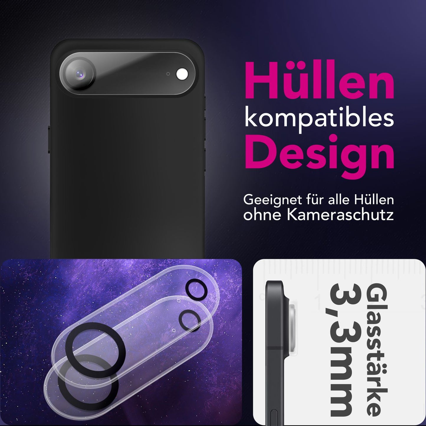 NALIA Camera Lens Focus.X2 MAX for Apple iPhone 17 Air (Clear Camera Protection) – 2-Pack, 9H Protective Glass with Black Ring Technology, Full Lens Coverage, Photo-Proof, Case-Friendly