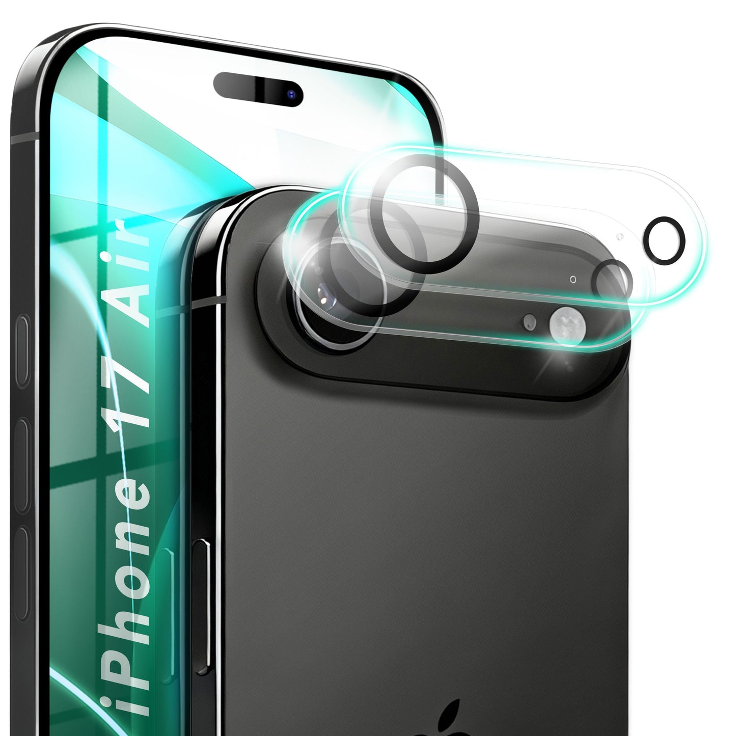 NALIA Camera Lens Focus.X2 MAX for Apple iPhone 17 Air (Clear Camera Protection) – 2-Pack, 9H Protective Glass with Black Ring Technology, Full Lens Coverage, Photo-Proof, Case-Friendly
