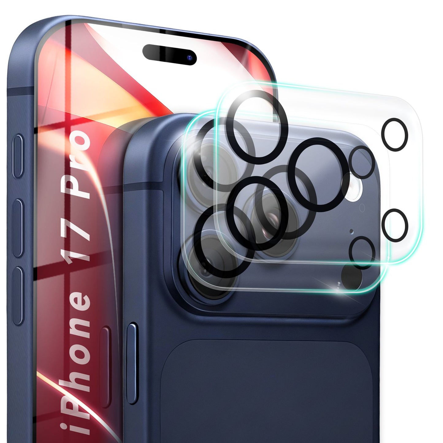 NALIA Camera Lens Focus.X2 MAX for Apple iPhone 17 Pro (Clear Camera Protector) – 2-Pack, 9H Tempered Glass with Anti-Reflection Rings, Full Lens Coverage, Case Friendly