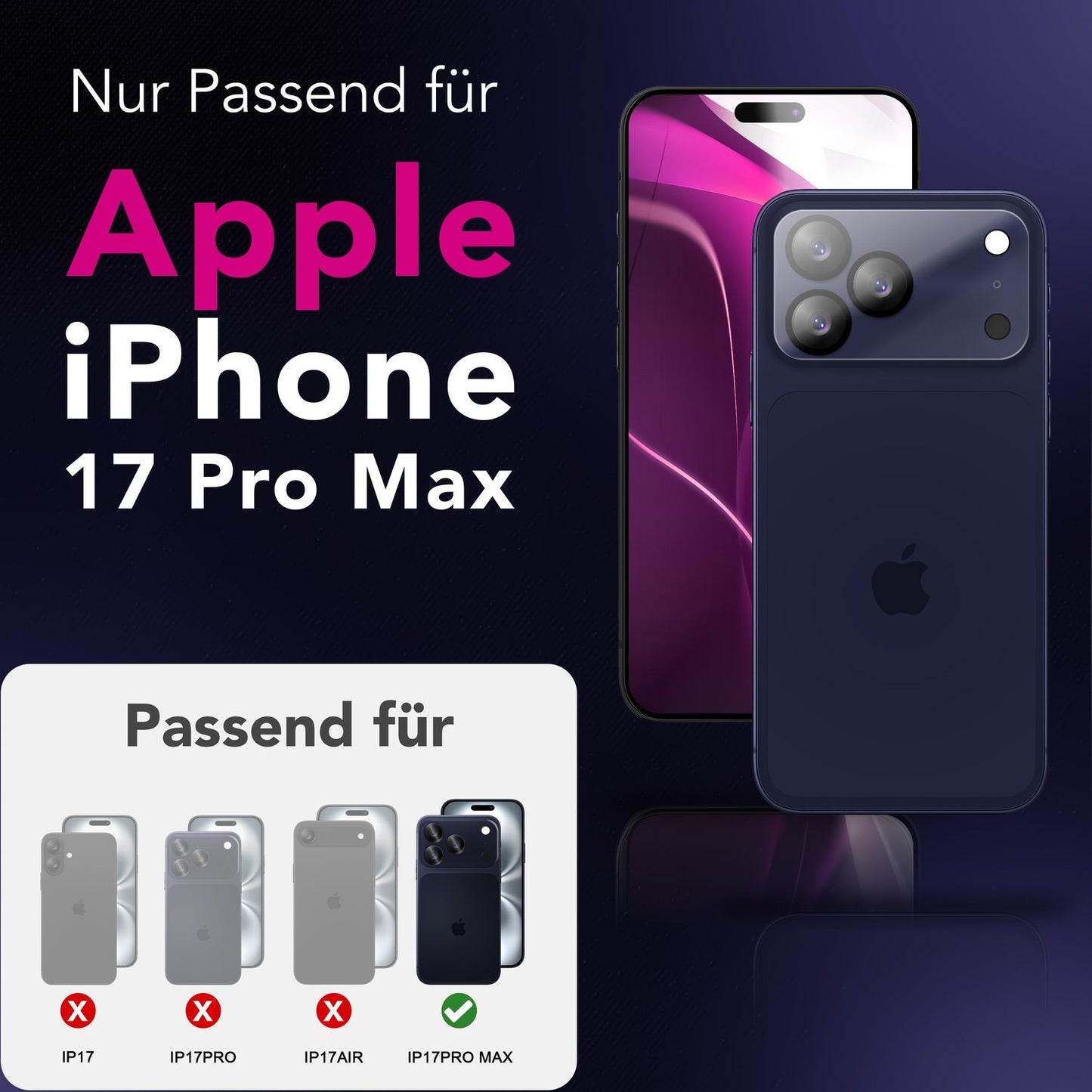 NALIA myndavélarlinsa Focus.X2 MAX fyrir Apple iPhone 17 Pro Max (glær myndavélarvörn) – 2 stk. pakki, 9H verndargler með speglunarvörn, full linsuvörn, hentar vel í hulstur.