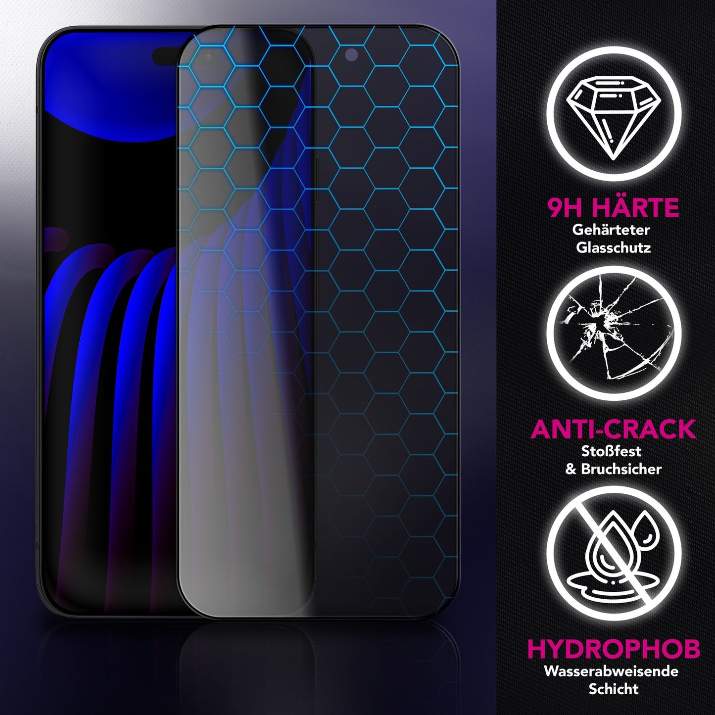 NALIA Privacy Screen Protector AntiSpyX for Apple iPhone 17 (Discreet Privacy Screen Protector) - 9H Hardness Display Glass, Anti-Spy Privacy Screen Protector, Scratch-Resistant, Case-Friendly