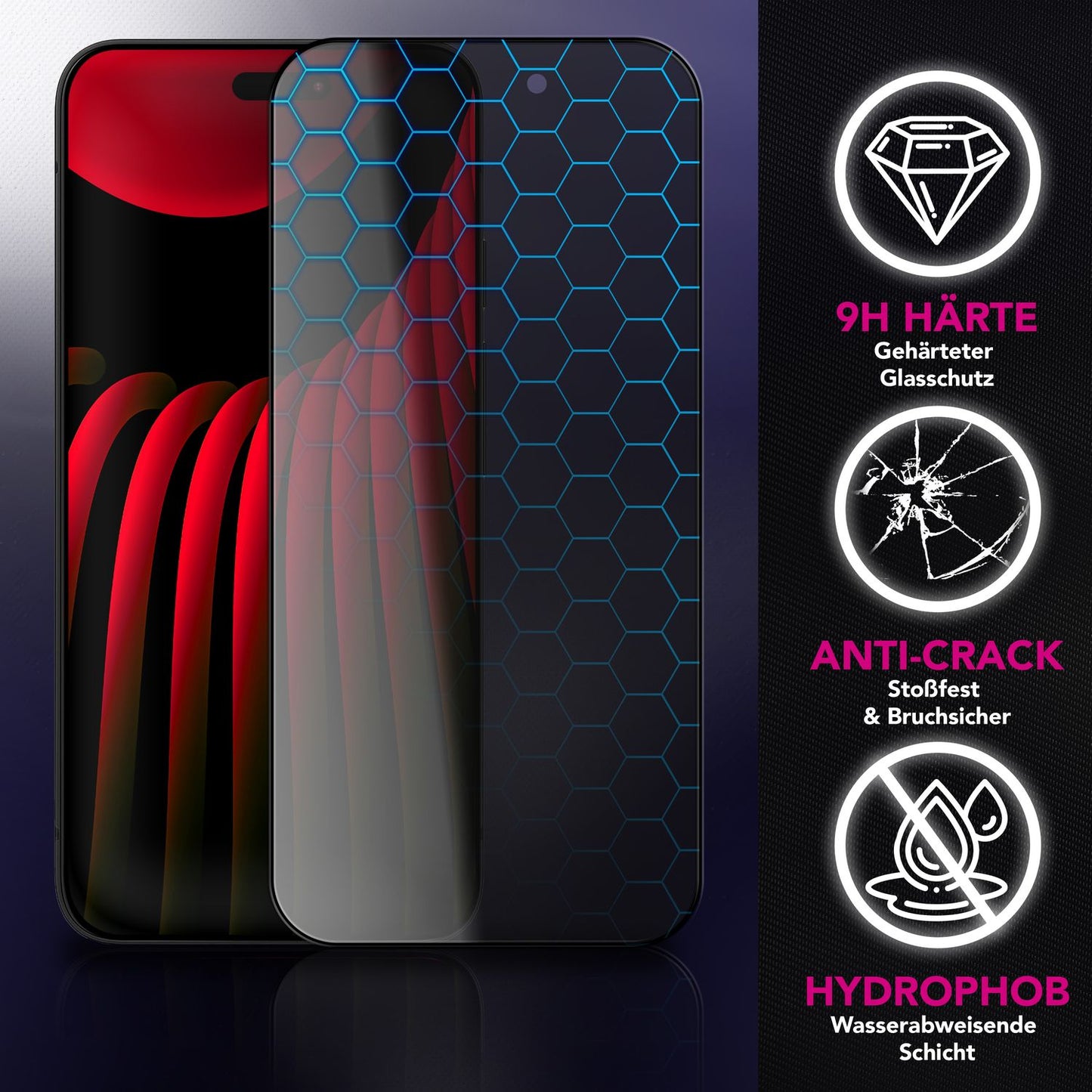 NALIA Persónuverndarskjárvörn AntiSpyX fyrir Apple iPhone 17 Pro (Nákvæm persónuverndarskjárvörn) - Skjágler með 9H hörku, njósnavörn, rispuþolin, loftbólulaus, olíufælin, hulsturvæn