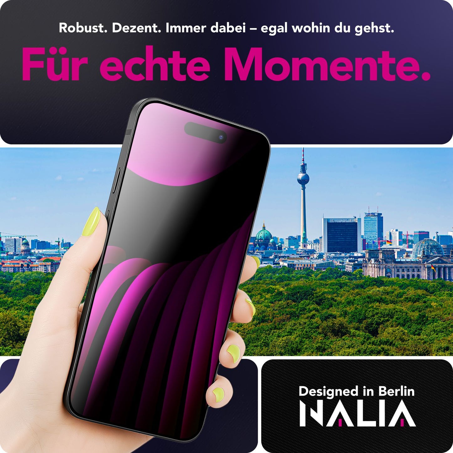 NALIA Privacy Schutzglas AntiSpyX für Apple iPhone 17 Pro Max (Diskreter Blickschutz) - Display Glas 9H Härte, Anti-Spy Sichtschutz, Kratzfest, Touch-sensitiv, Hüllen-freundlich