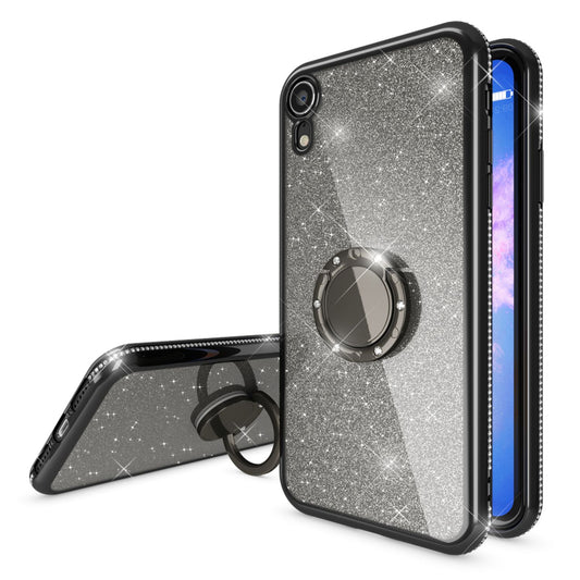 NALIA Ring Hülle für Apple iPhone XR, Glitzer Handy Hülle Silikon Cover Case