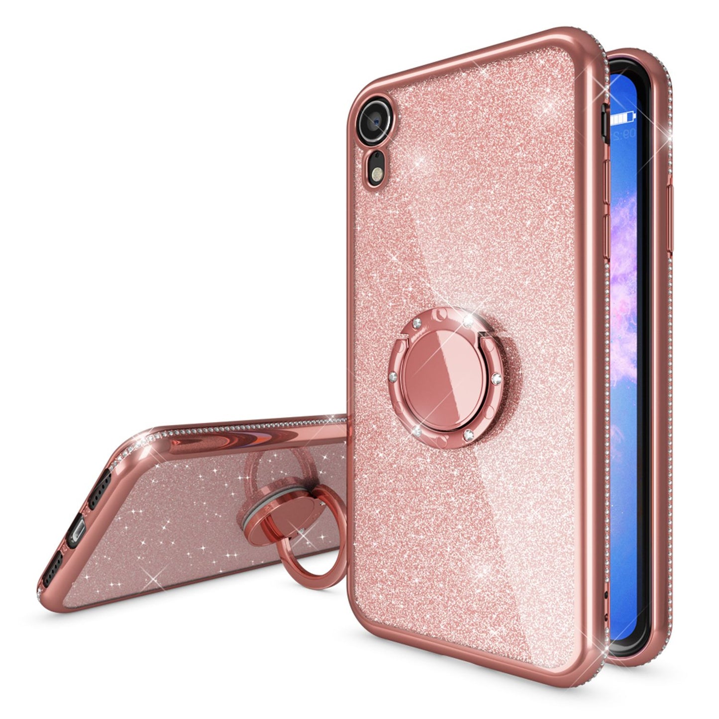 NALIA Ring Hülle für Apple iPhone XR, Glitzer Handy Hülle Silikon Cover Case