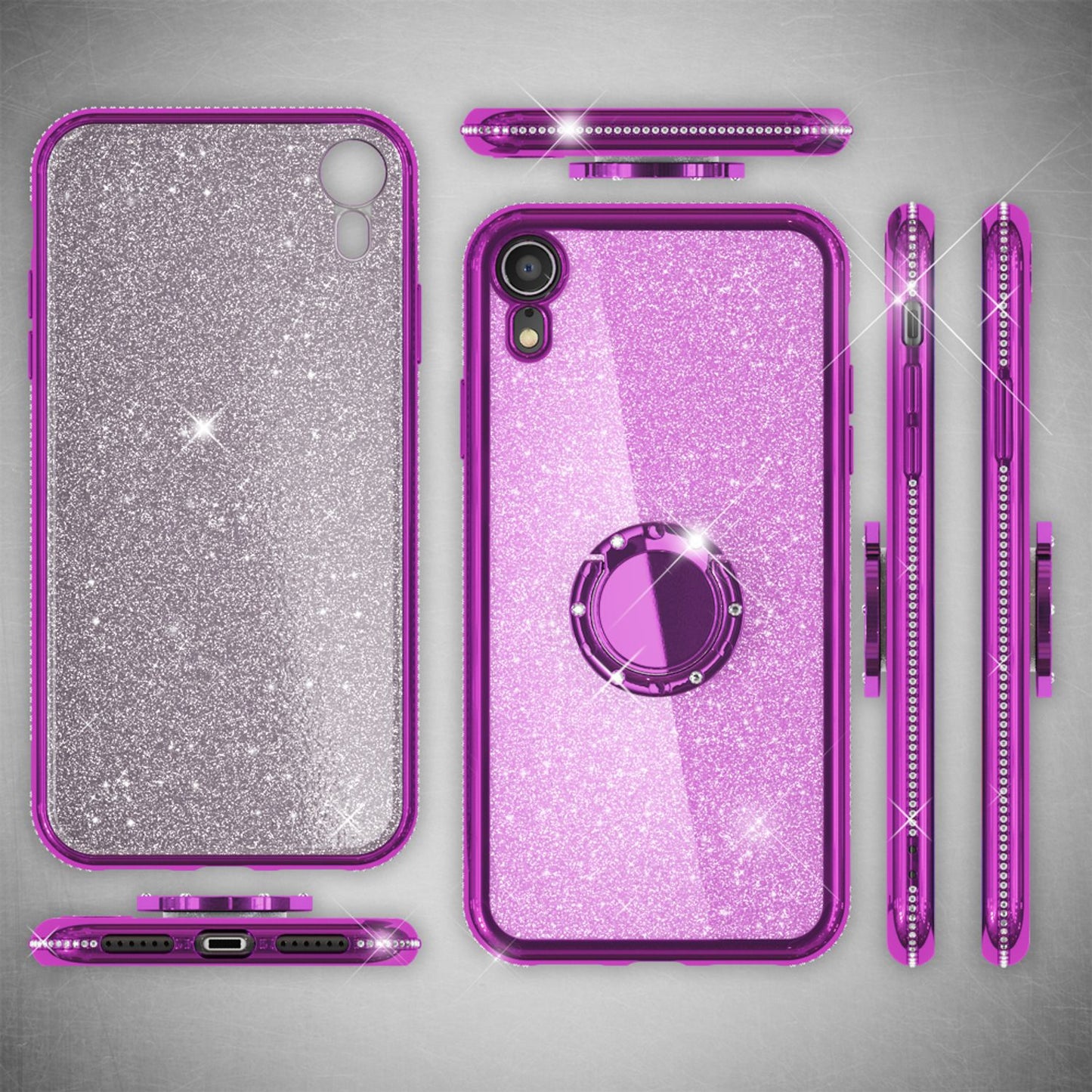 NALIA Ring Hülle für Apple iPhone XR, Glitzer Handy Hülle Silikon Cover Case