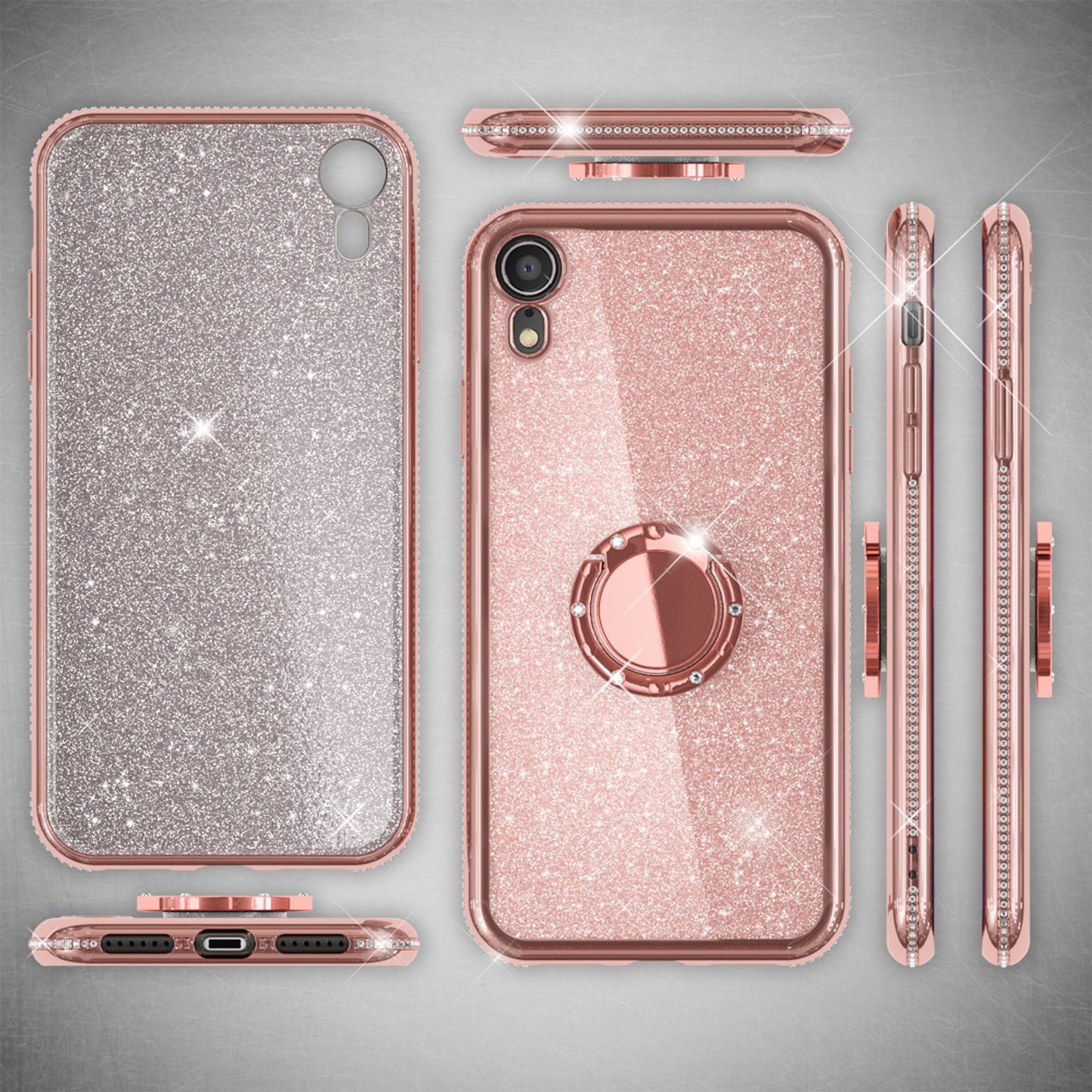 NALIA Ring Hülle für Apple iPhone XR, Glitzer Handy Hülle Silikon Cover Case
