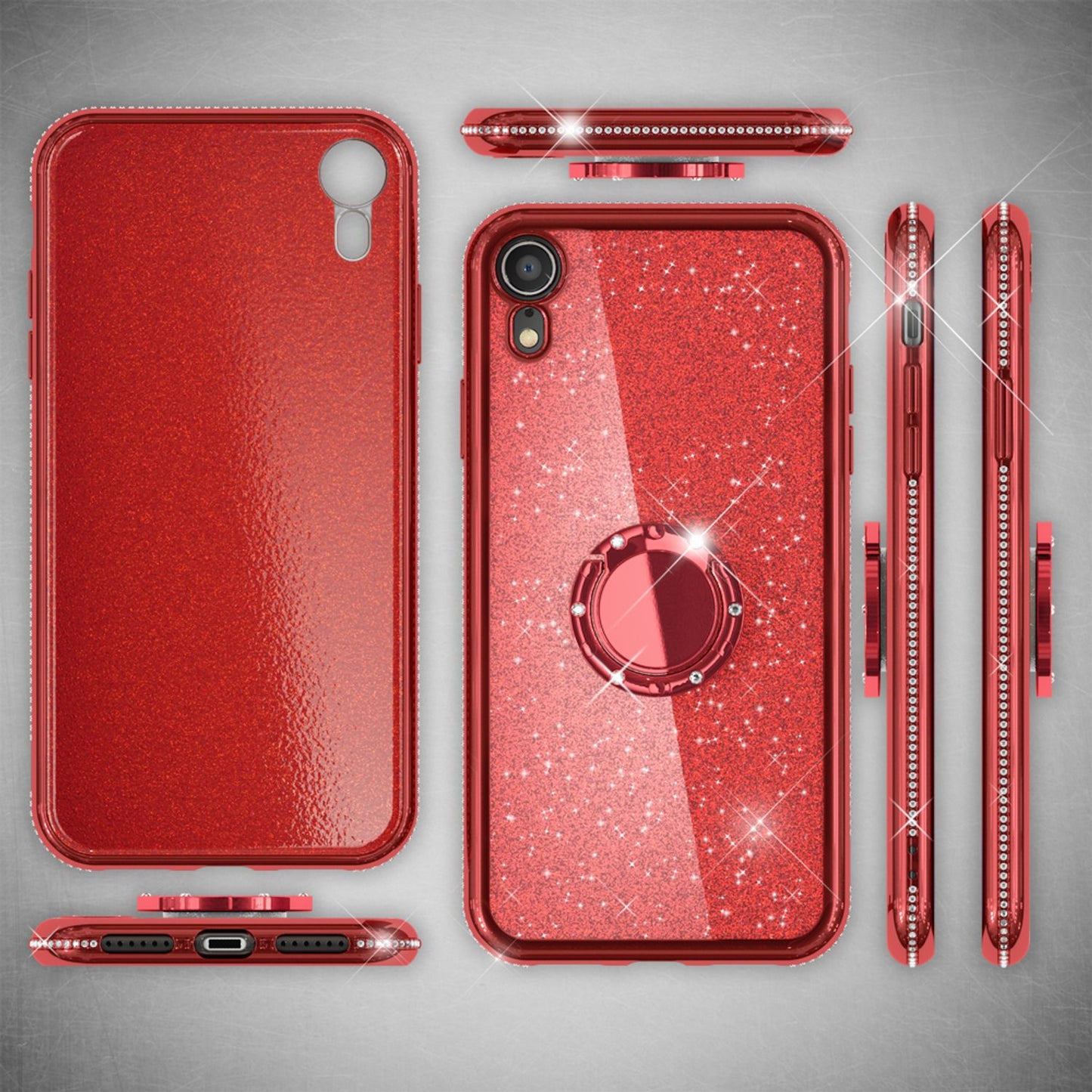 NALIA Ring Hülle für Apple iPhone XR, Glitzer Handy Hülle Silikon Cover Case