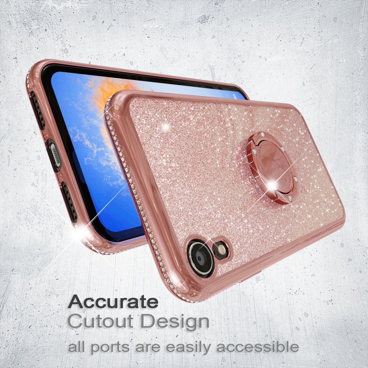 NALIA Ring Hülle für Apple iPhone XR, Glitzer Handy Hülle Silikon Cover Case