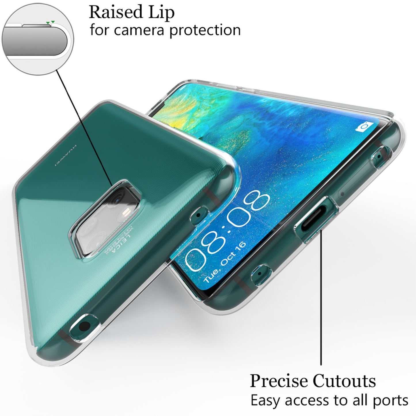 NALIA Phone Case for Huawei Mate20 Pro, Slim Silicone Case Cover Transparent