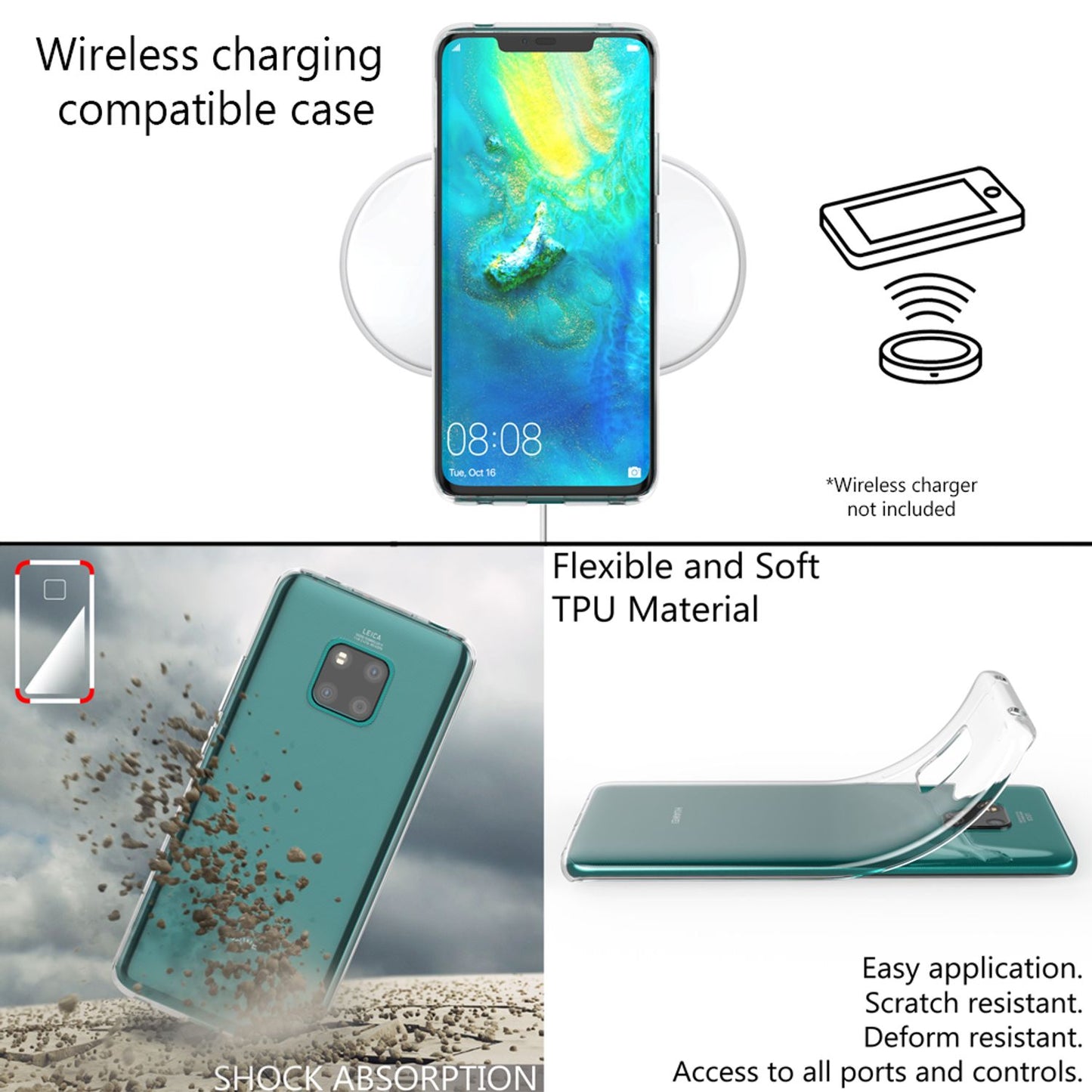 NALIA Phone Case for Huawei Mate20 Pro, Slim Silicone Case Cover Transparent
