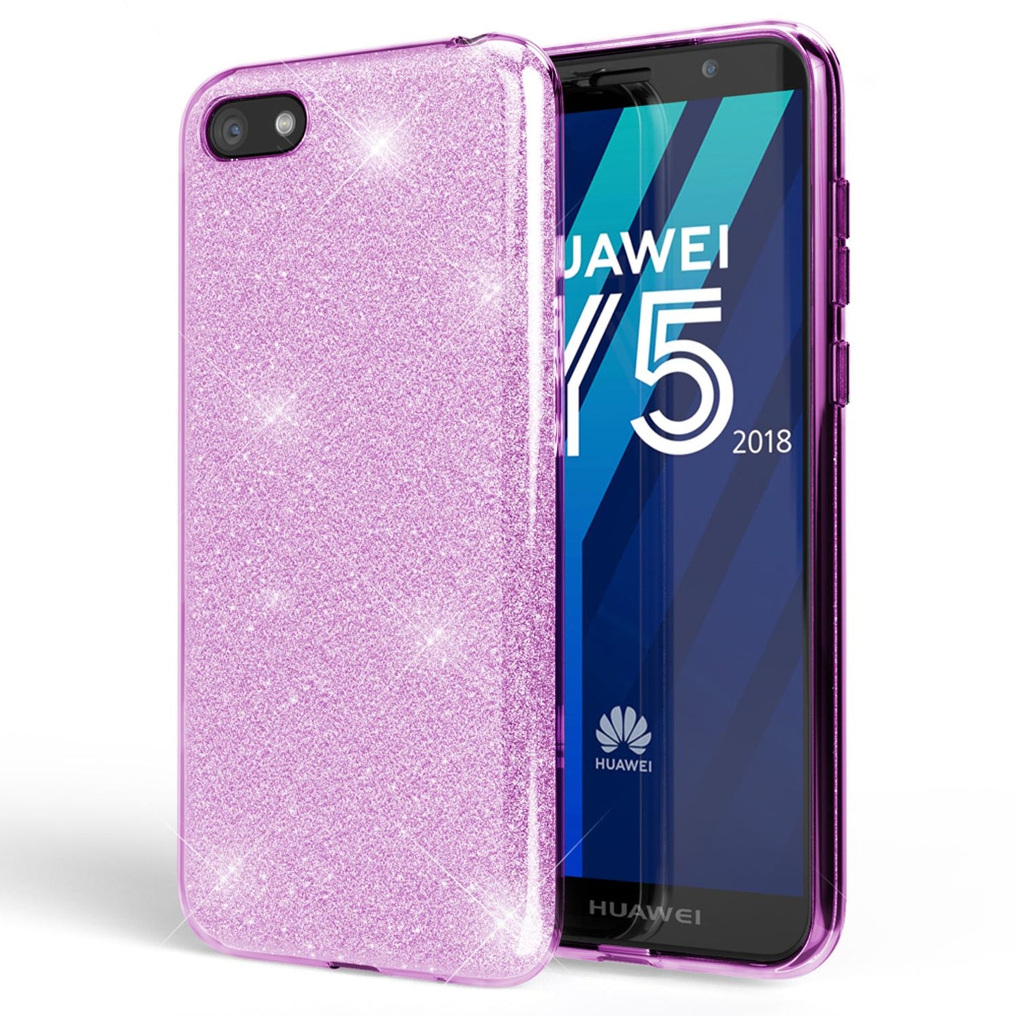 NALIA Handyhülle kompatibel mit Huawei Y5 2018, Glitzer Case Back Bling Cover