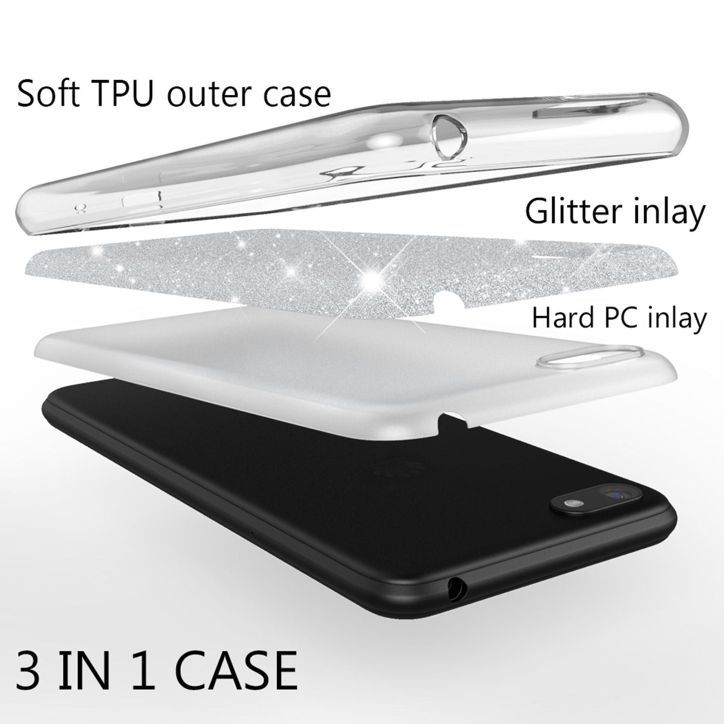 NALIA Handyhülle kompatibel mit Huawei Y5 2018, Glitzer Case Back Bling Cover