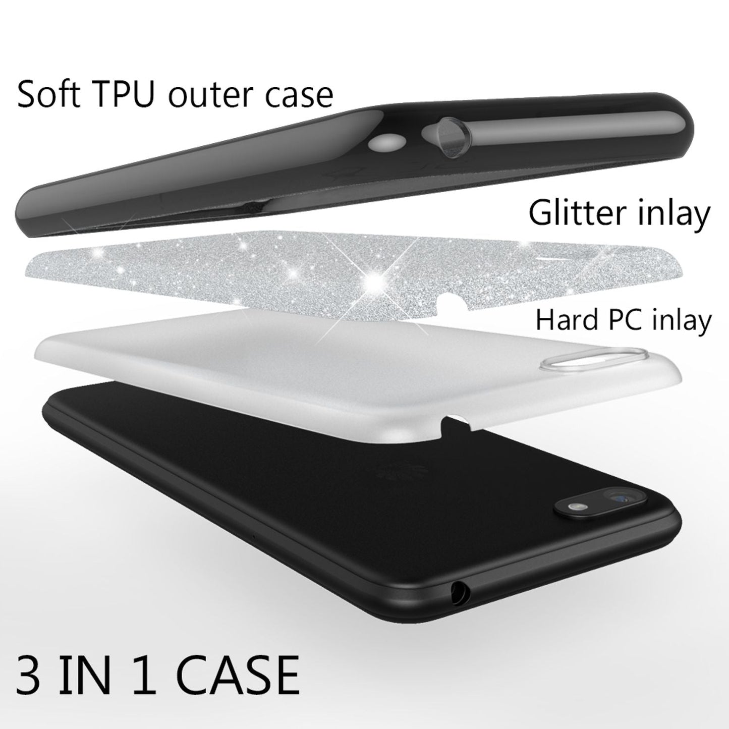 NALIA Handyhülle kompatibel mit Huawei Y5 2018, Glitzer Case Back Bling Cover