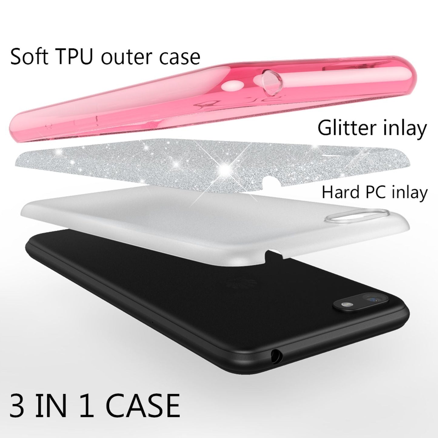 NALIA Handyhülle kompatibel mit Huawei Y5 2018, Glitzer Case Back Bling Cover