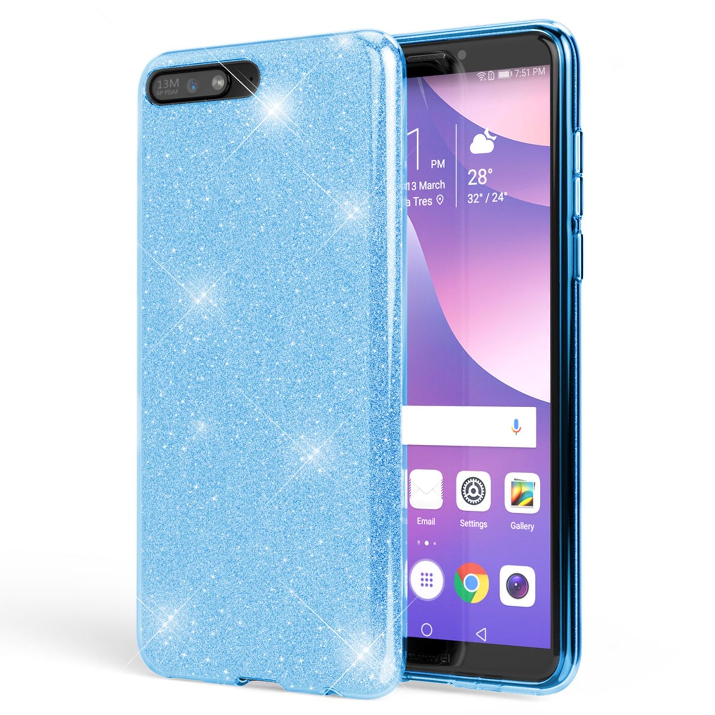 NALIA mobile phone case compatible with Huawei Y6 2018, glitter silicone case back cover