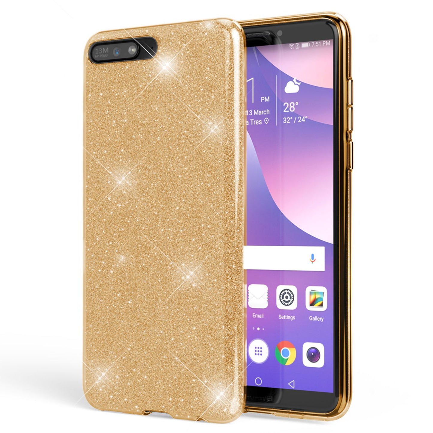 NALIA mobile phone case compatible with Huawei Y6 2018, glitter silicone case back cover