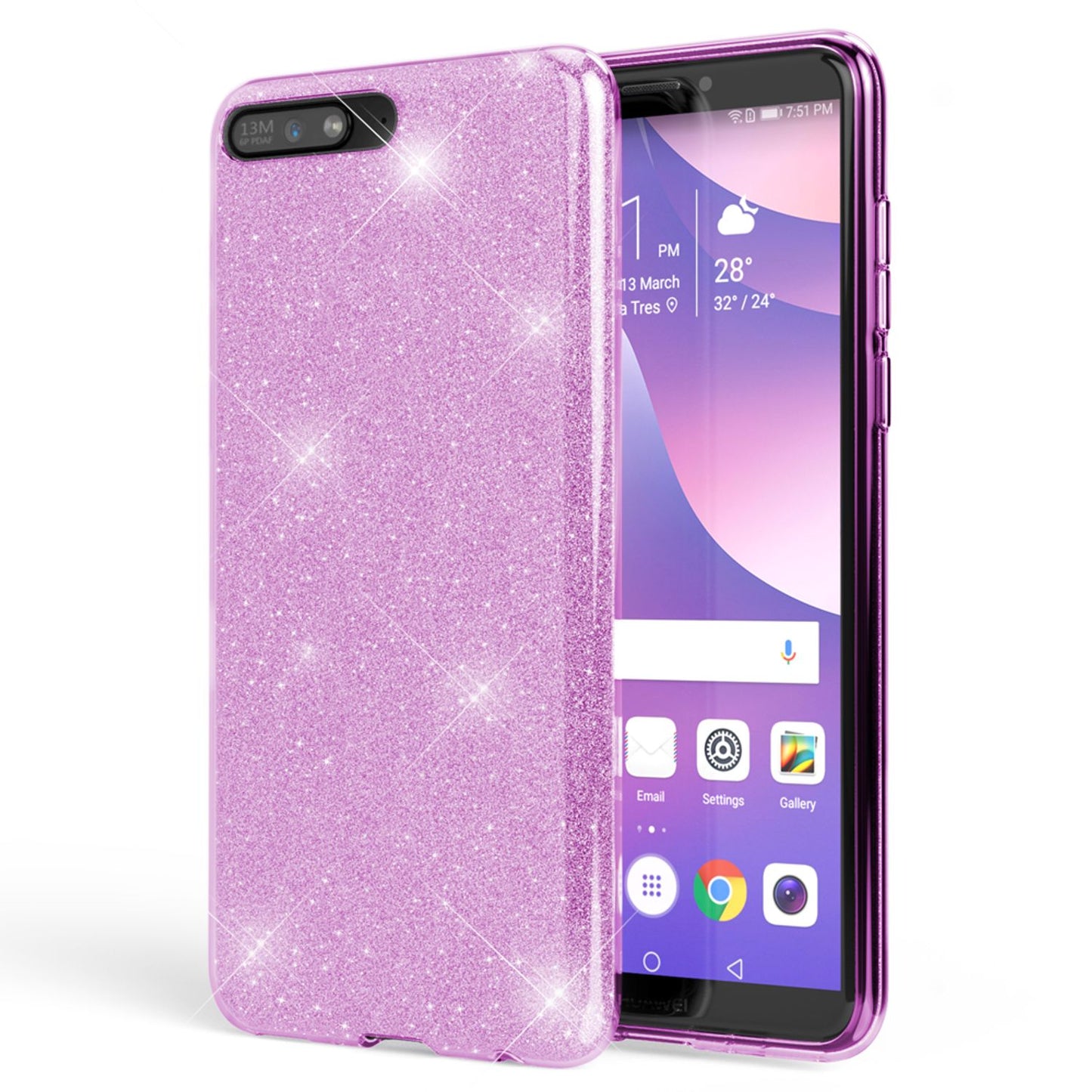 NALIA mobile phone case compatible with Huawei Y6 2018, glitter silicone case back cover