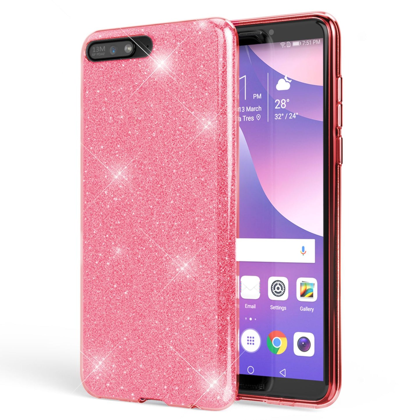NALIA mobile phone case compatible with Huawei Y6 2018, glitter silicone case back cover
