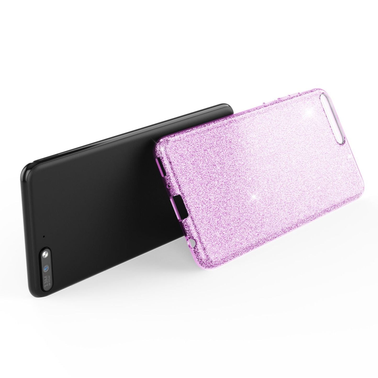 NALIA mobile phone case compatible with Huawei Y6 2018, glitter silicone case back cover