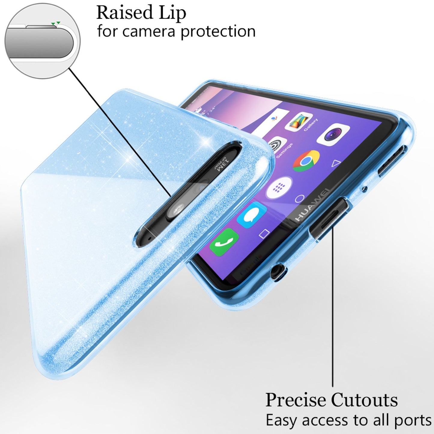 NALIA mobile phone case compatible with Huawei Y6 2018, glitter silicone case back cover