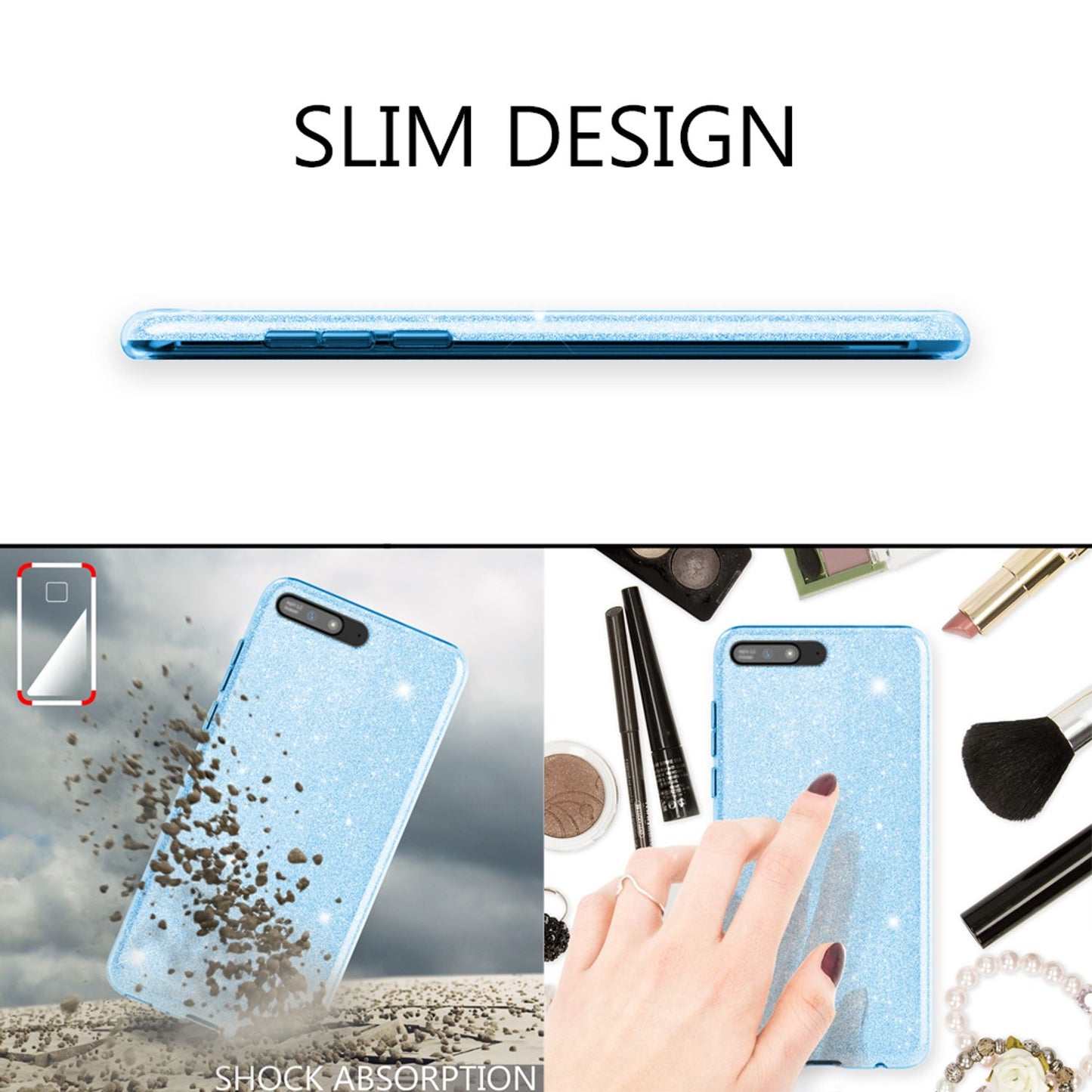 NALIA mobile phone case compatible with Huawei Y6 2018, glitter silicone case back cover