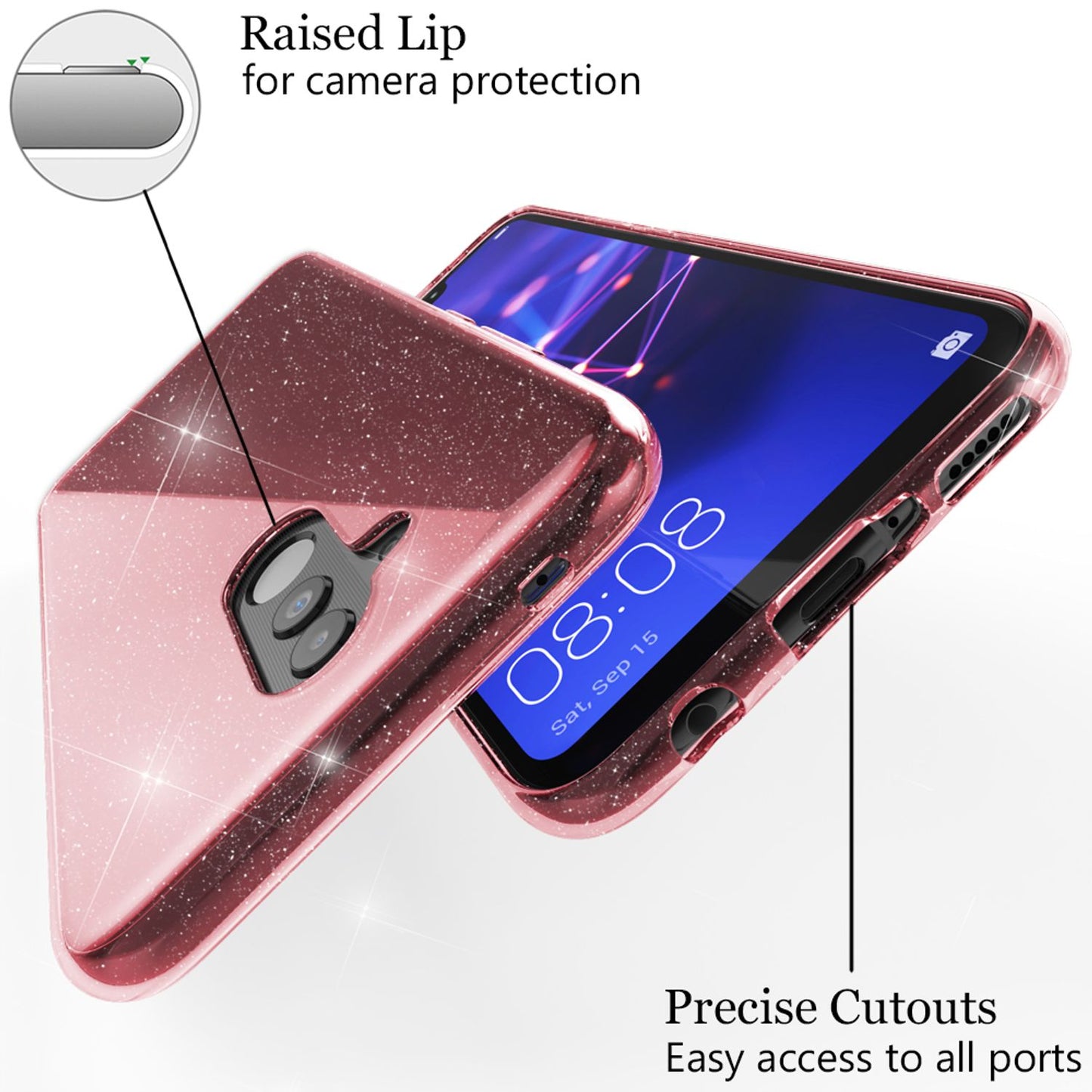 NALIA Glitter Case compatible with Huawei Mate20 Lite Glitter Silicone Case Cover