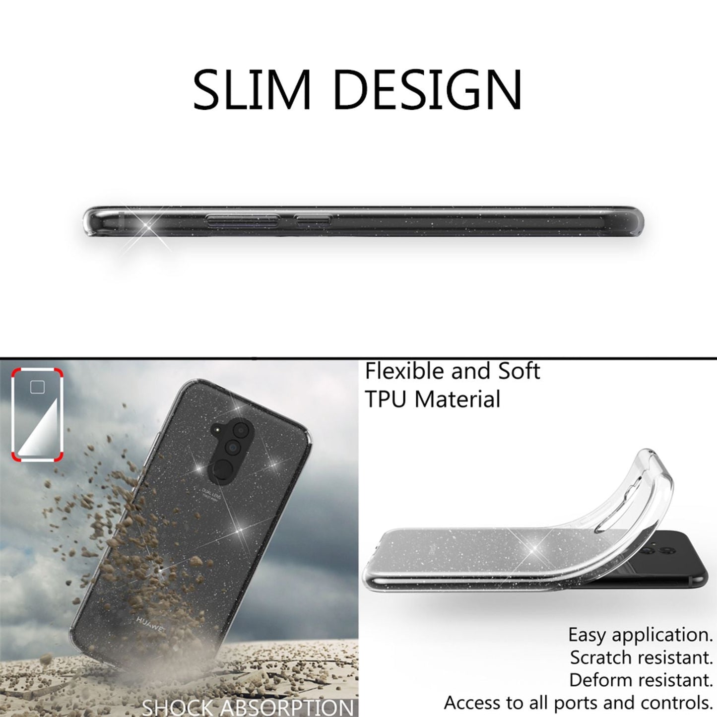 NALIA Glitter Case compatible with Huawei Mate20 Lite Glitter Silicone Case Cover