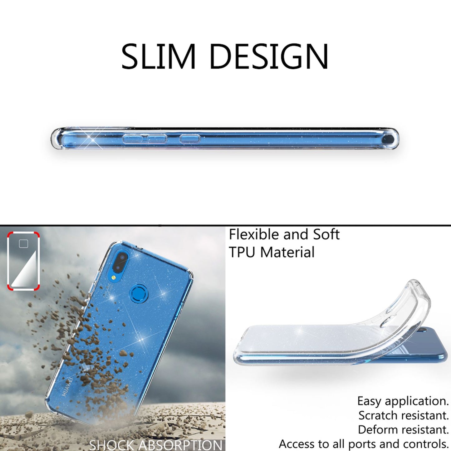 NALIA Glitter Case Compatible with Huawei P20 Lite Glitter Phone Case Cover