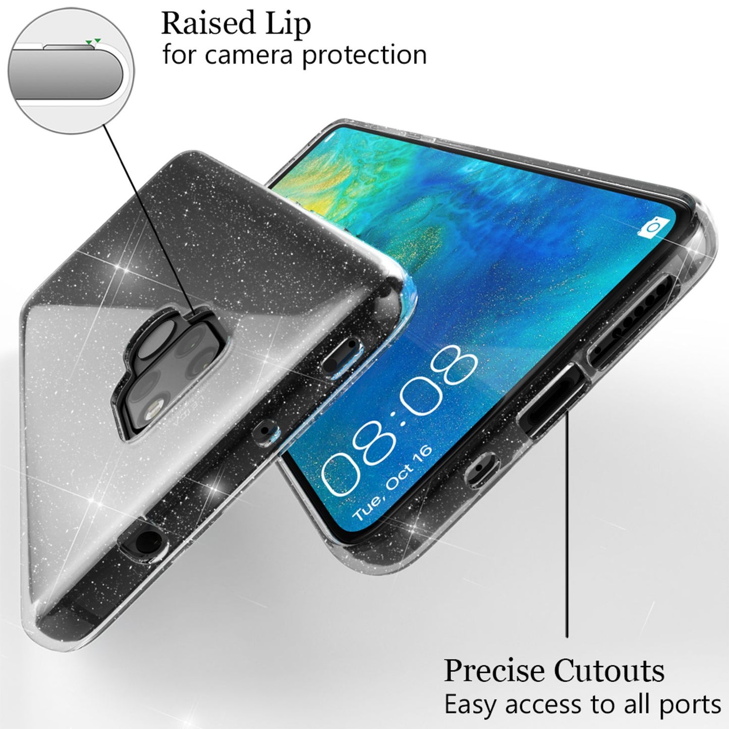 NALIA Glitter Hülle kompatibel mit Huawei Mate20, Glitzer Silikon Case Cover