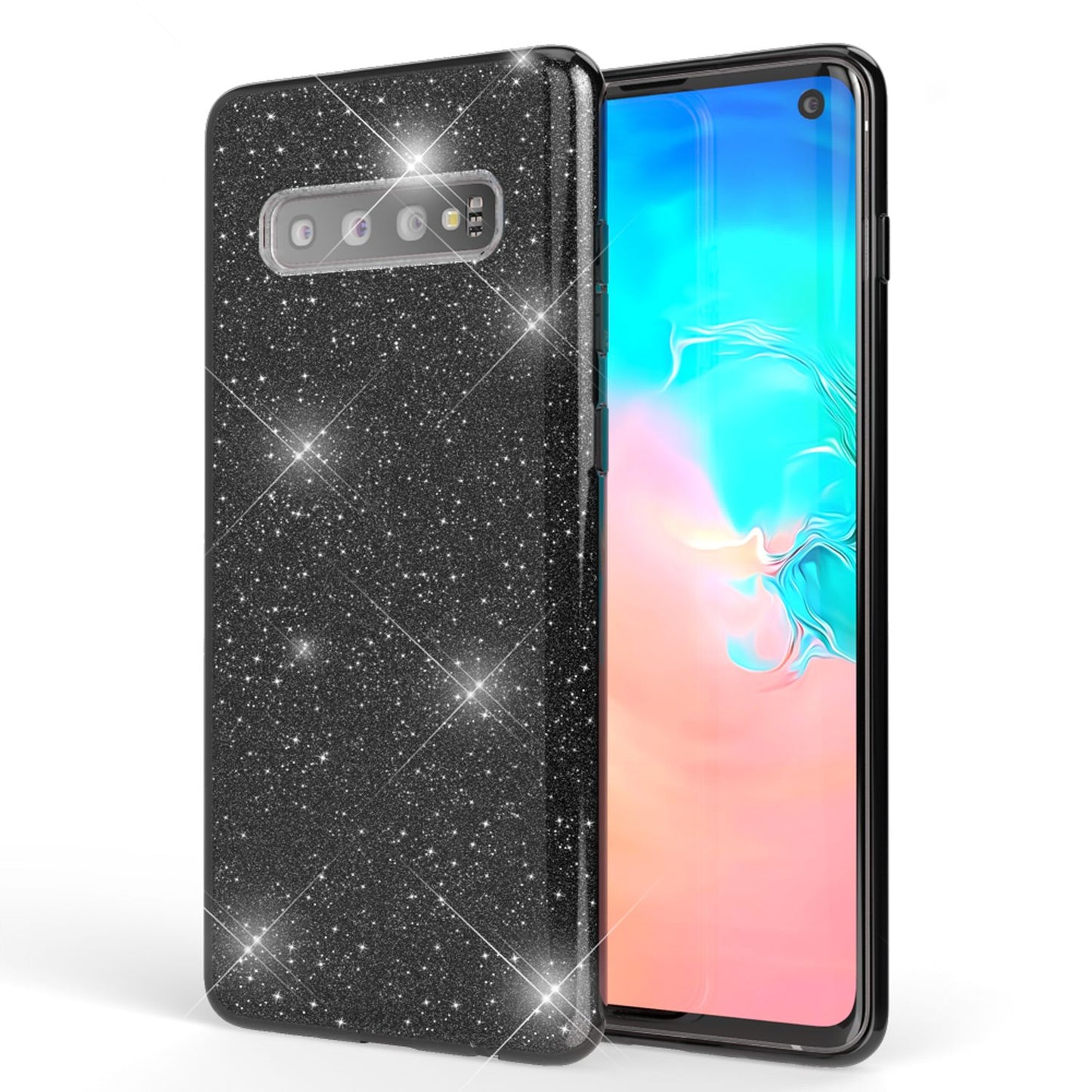 NALIA hulstur sem passar við Samsung Galaxy S10, glitrandi þunnt bakhlið