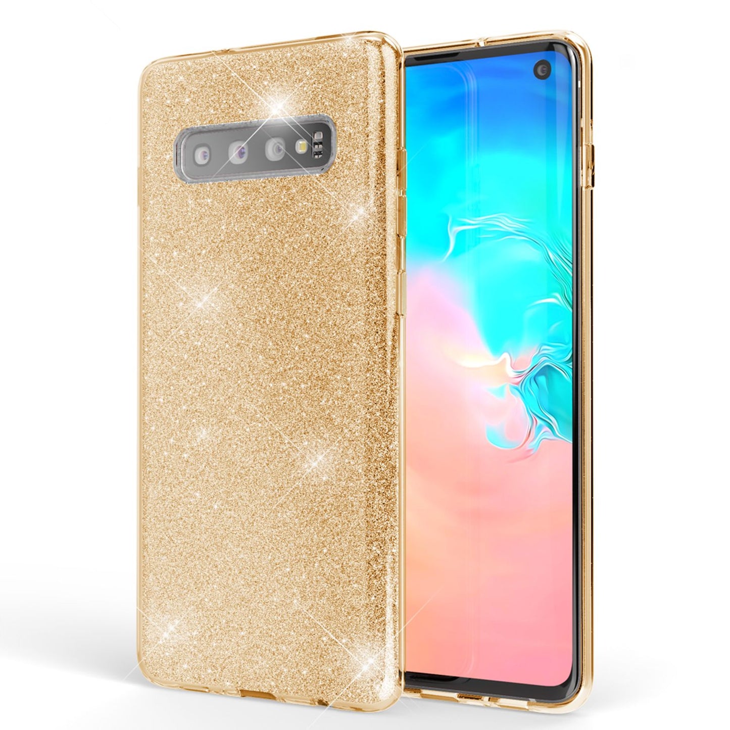NALIA hulstur sem passar við Samsung Galaxy S10, glitrandi þunnt bakhlið