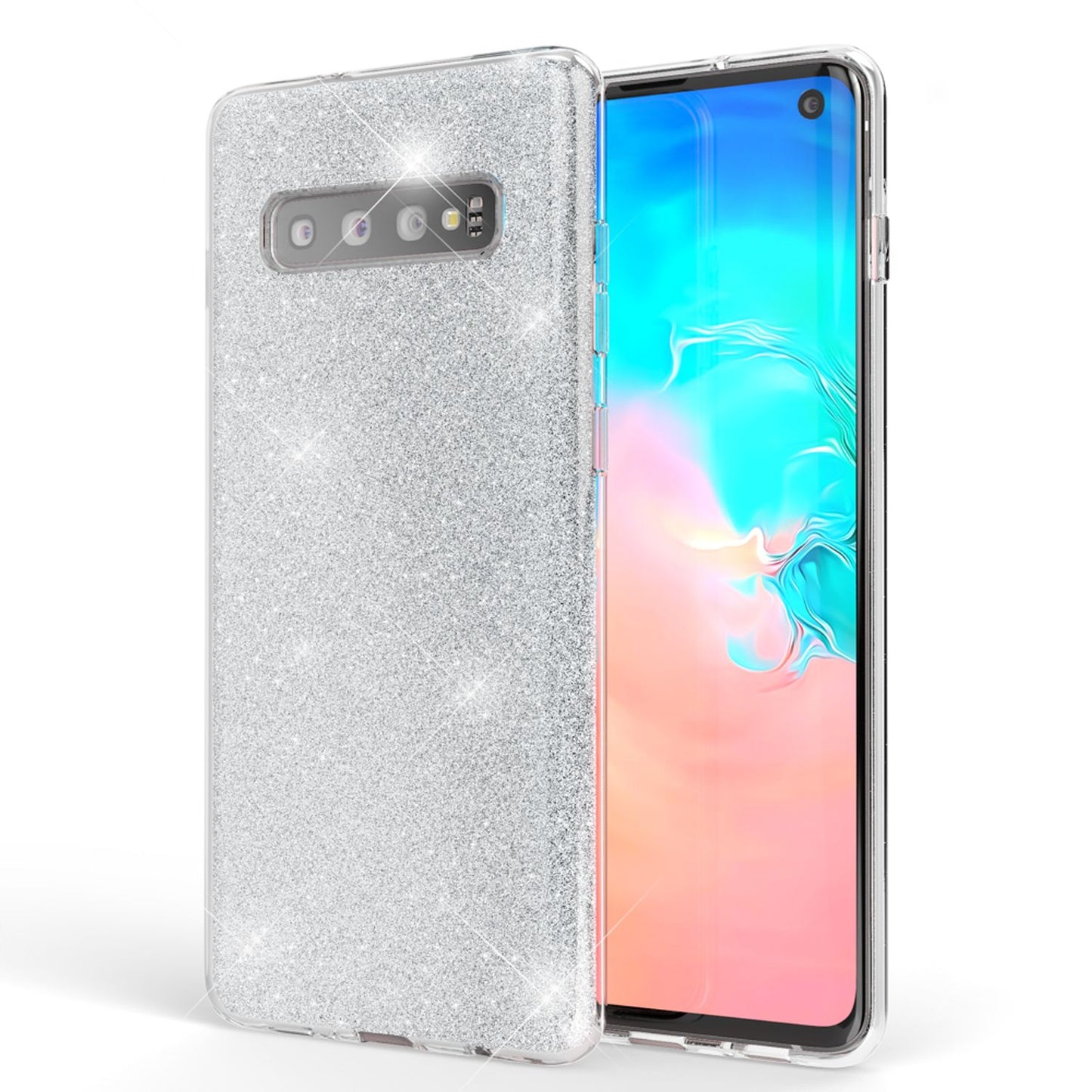 NALIA hulstur sem passar við Samsung Galaxy S10, glitrandi þunnt bakhlið