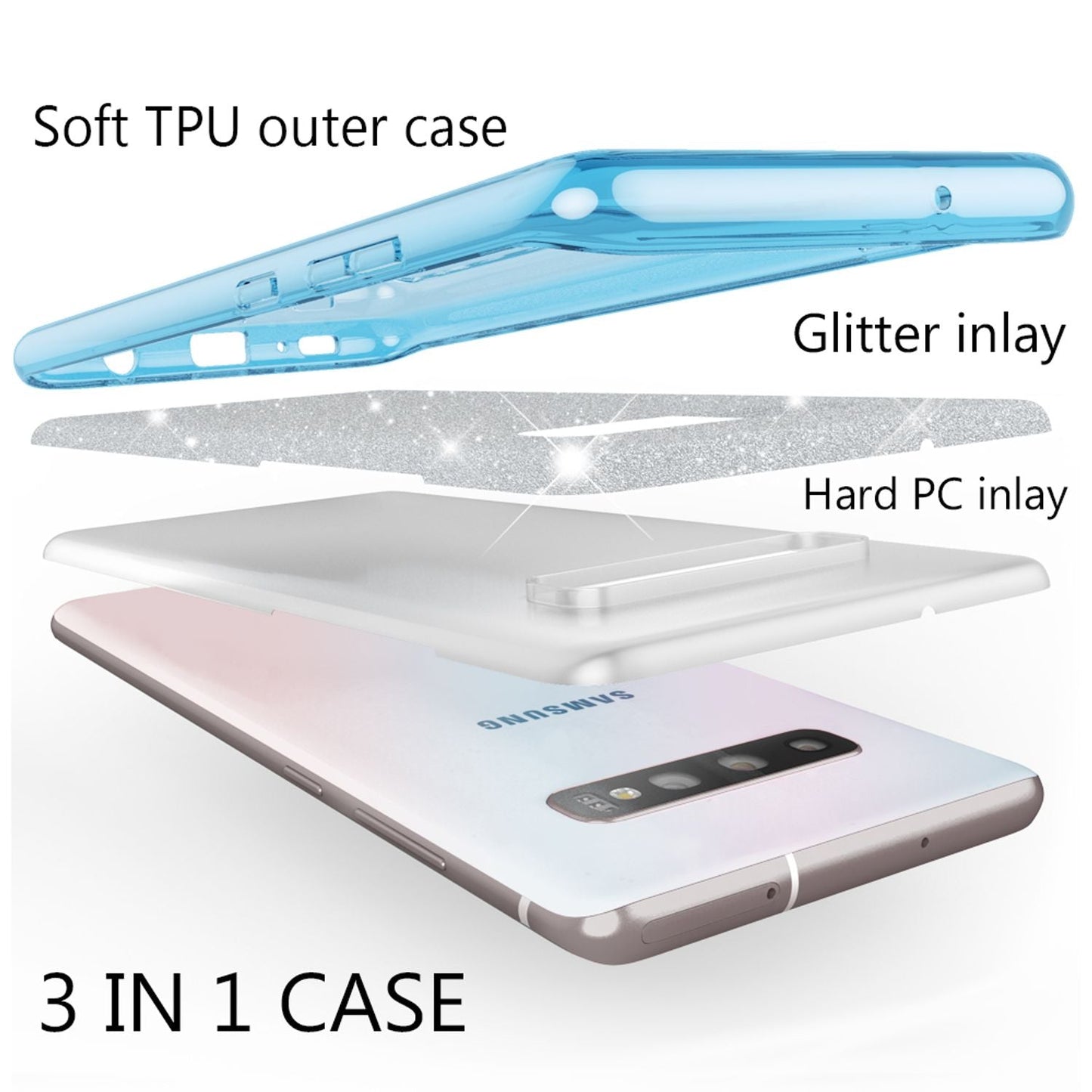 NALIA hulstur sem passar við Samsung Galaxy S10, glitrandi þunnt bakhlið