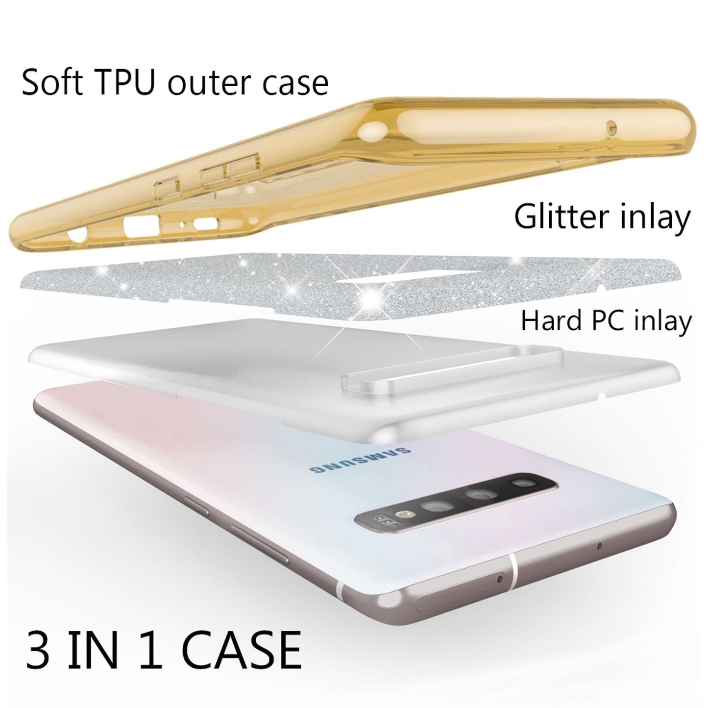 NALIA hulstur sem passar við Samsung Galaxy S10, glitrandi þunnt bakhlið