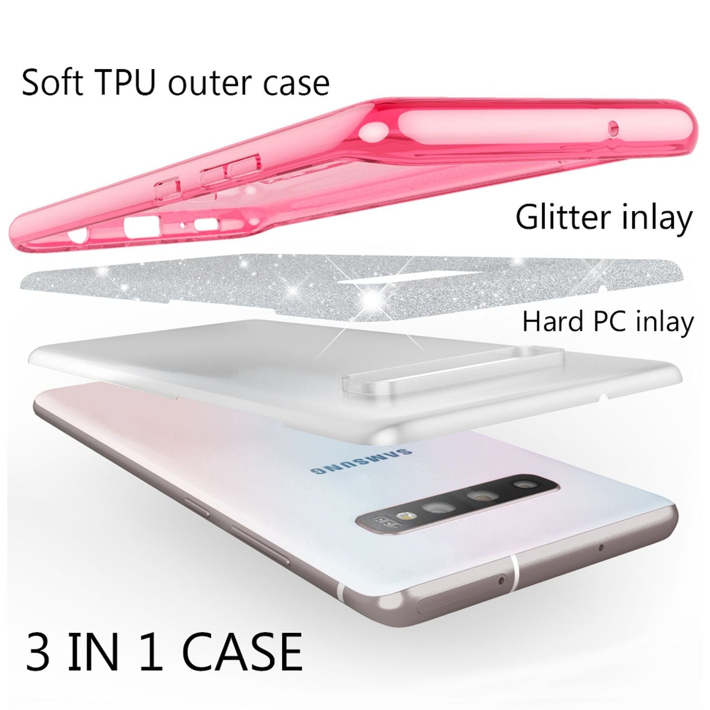 NALIA hulstur sem passar við Samsung Galaxy S10, glitrandi þunnt bakhlið